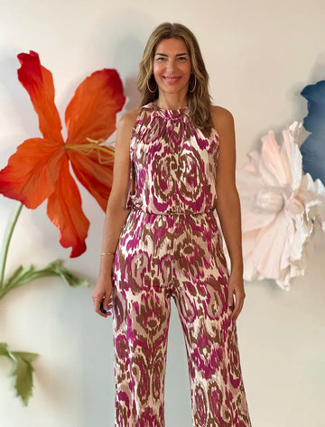 Top favorecedor y Pantalón palazzo soft Ikat buganvilla