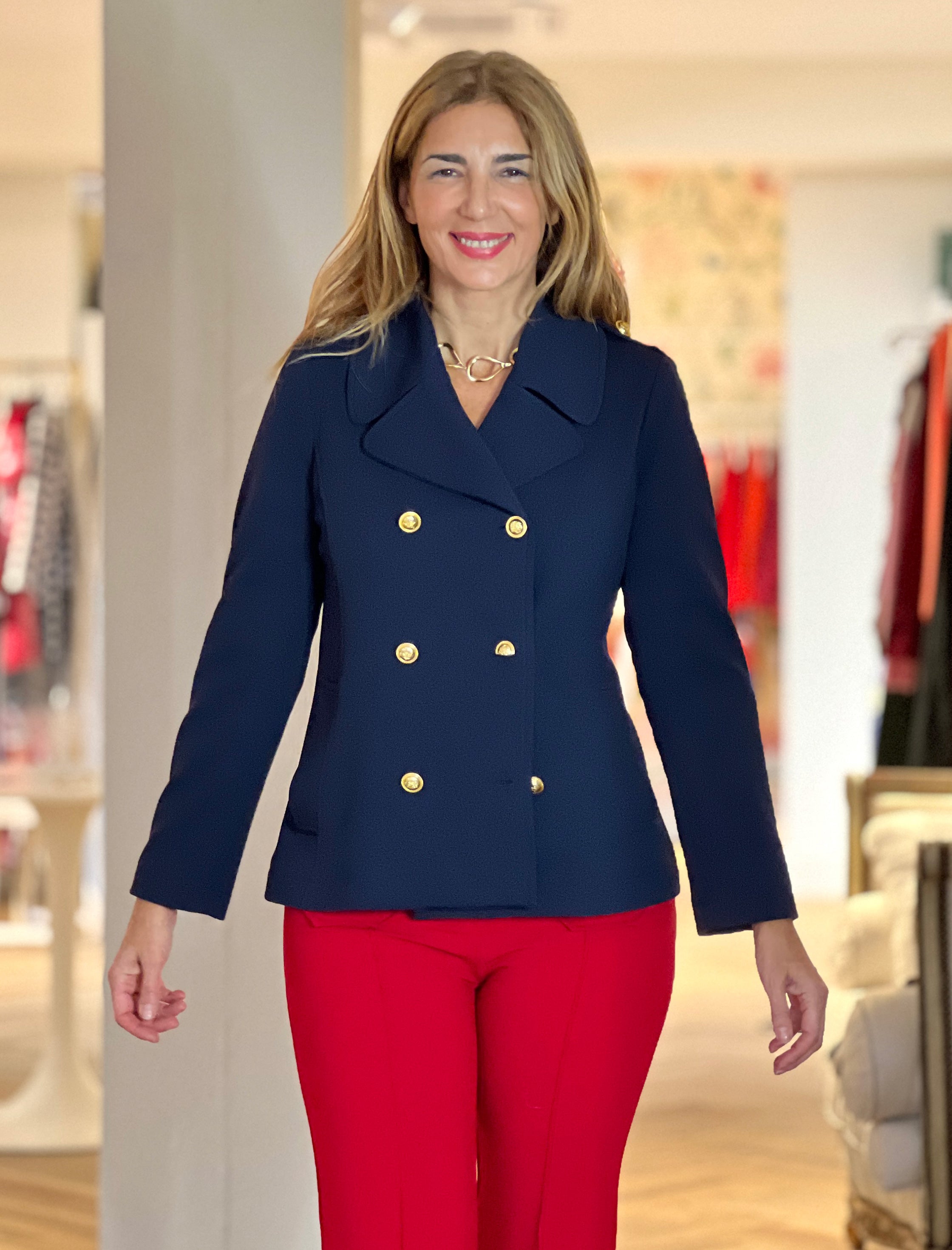 Chaqueta cruzada punto chic marino