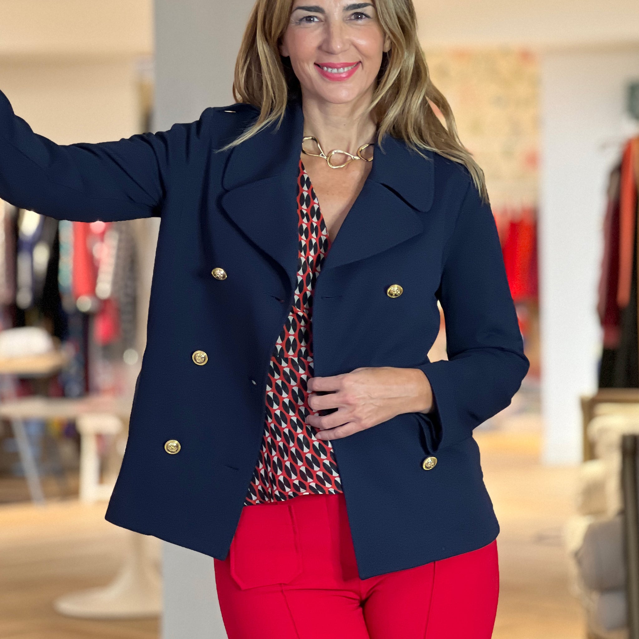 Chaqueta cruzada punto chic marino