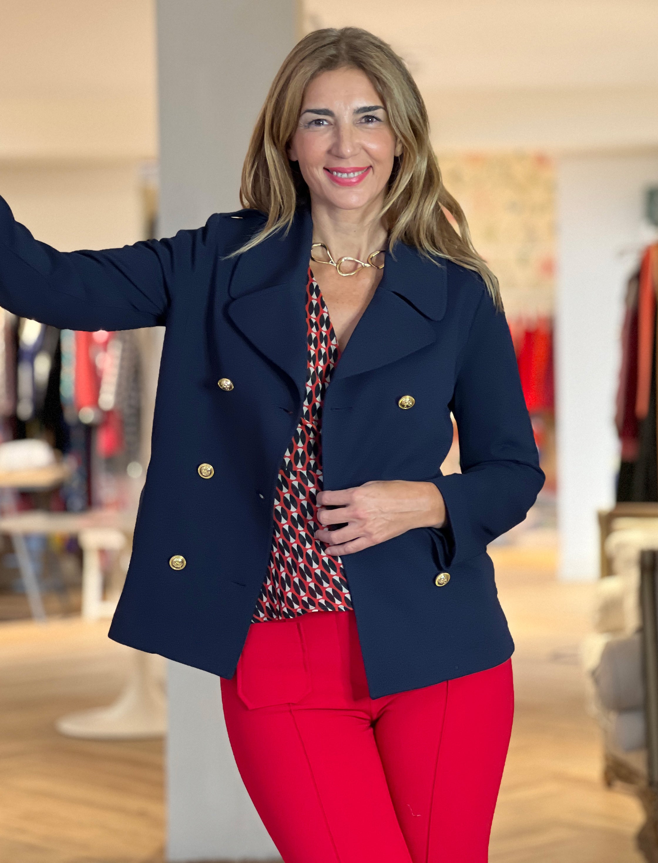 Chaqueta cruzada punto chic marino