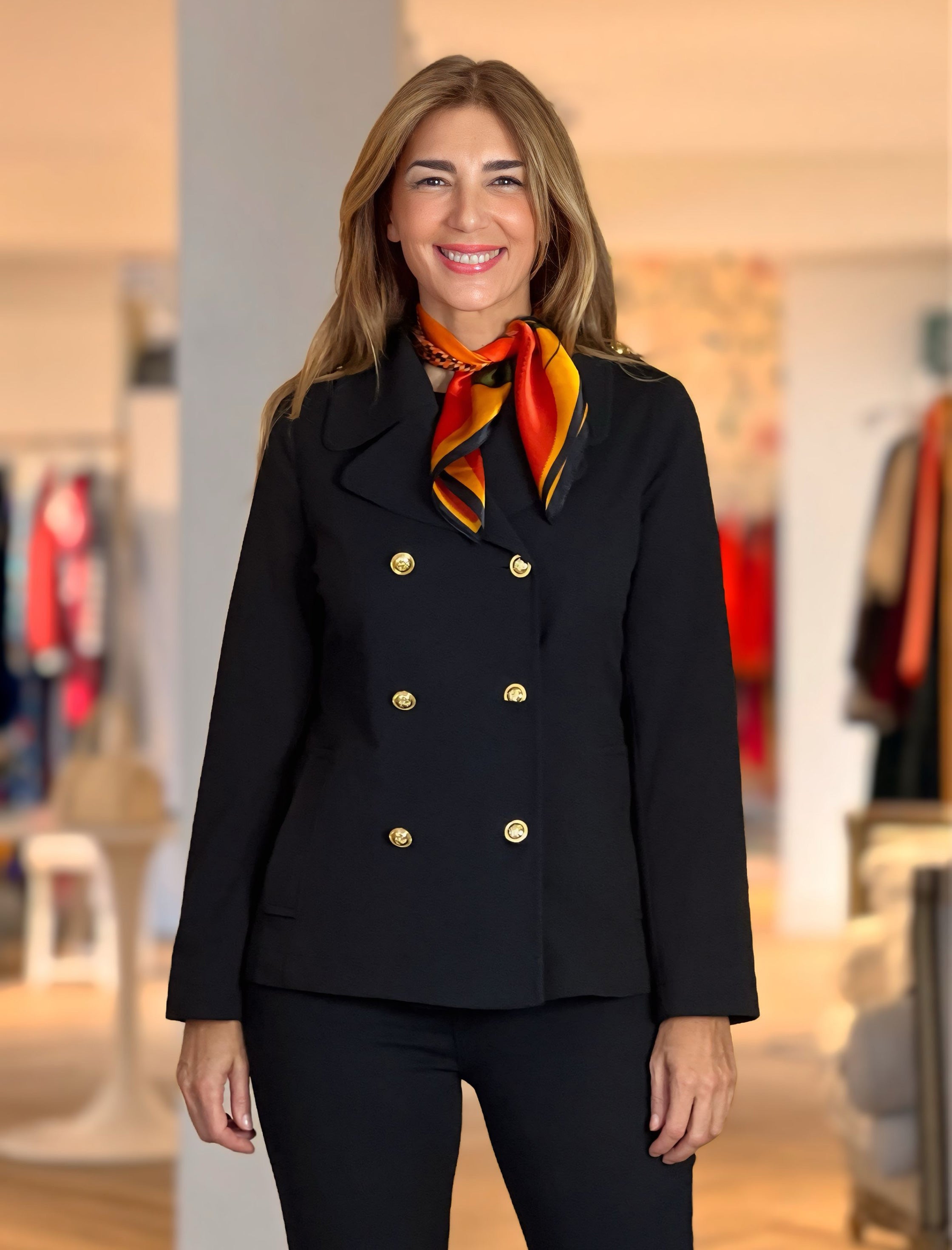 Chaqueta cruzada punto chic negro