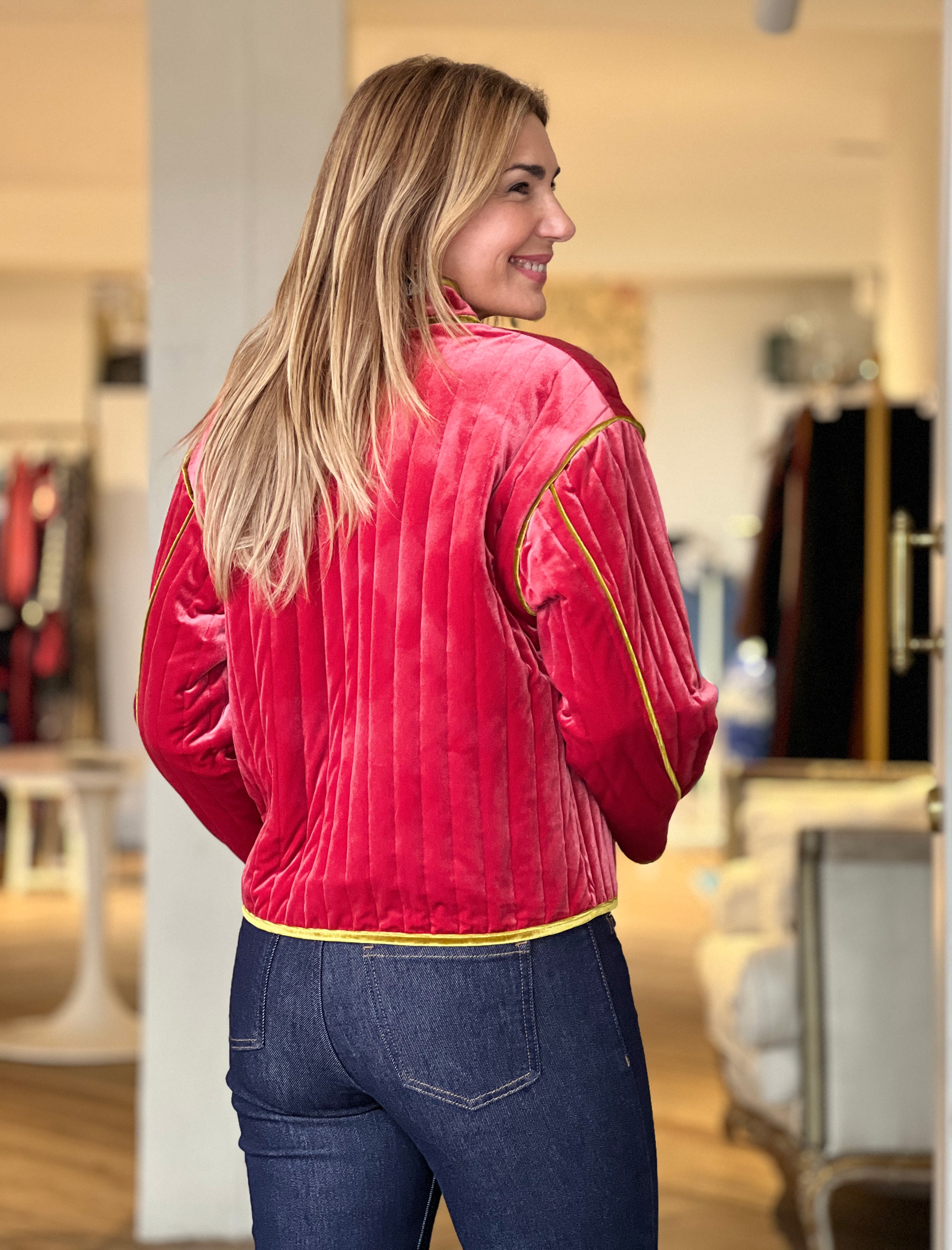 Chaqueta terciopelo exotic fresa
