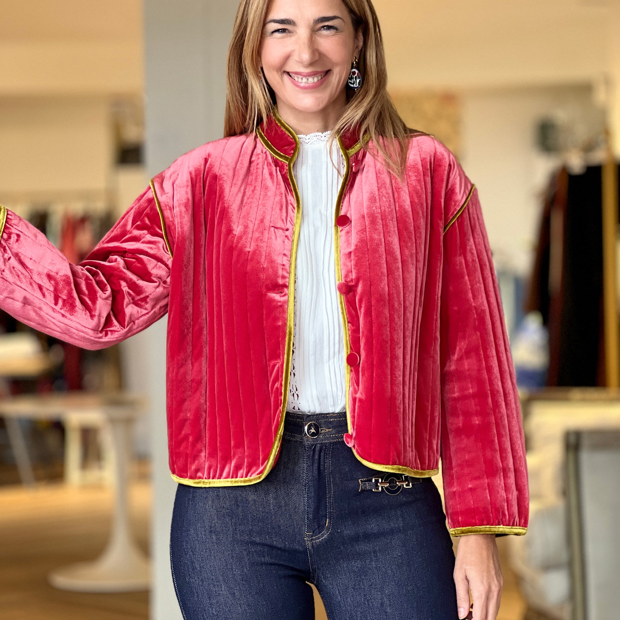 Chaqueta terciopelo exotic fresa