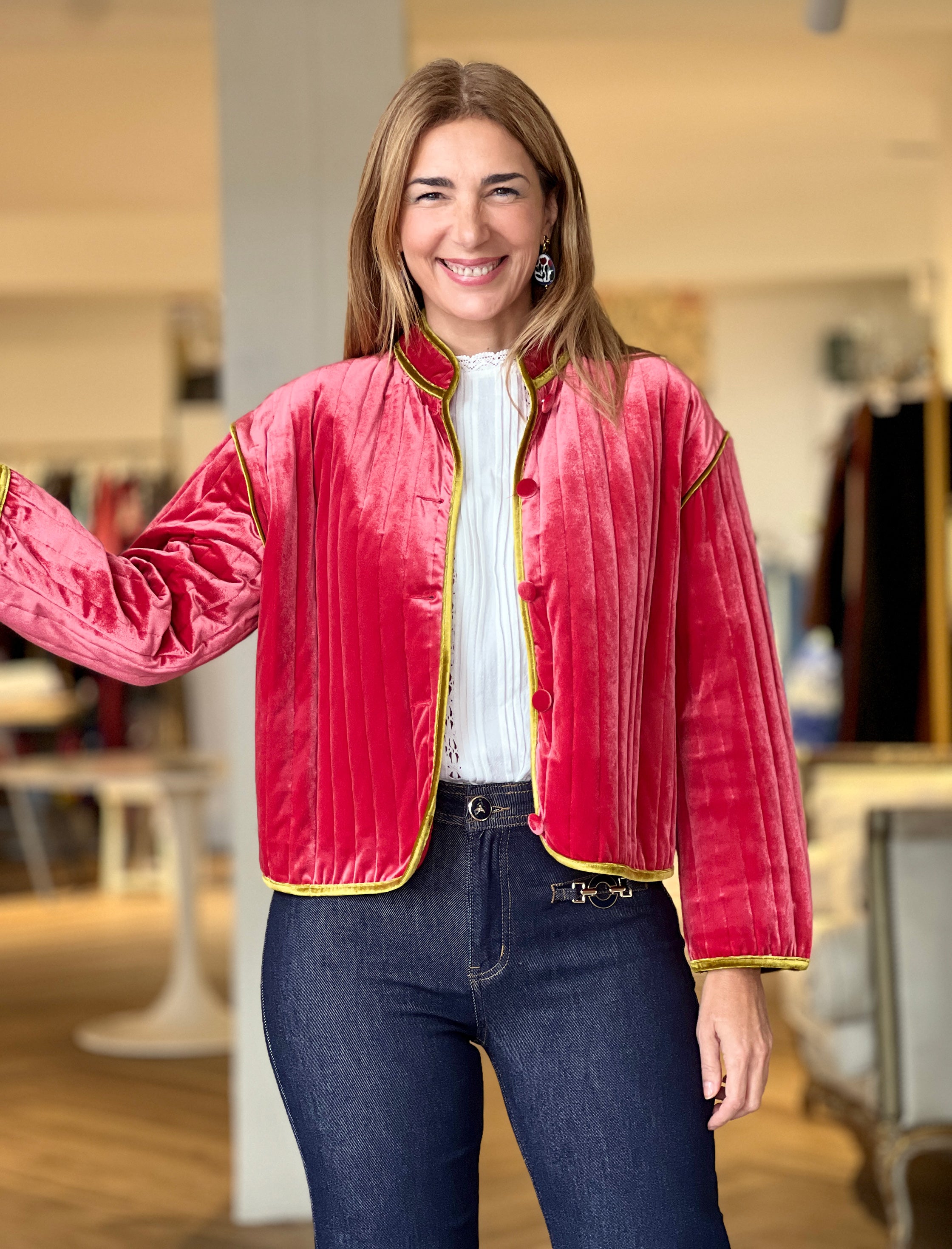 Chaqueta terciopelo exotic fresa