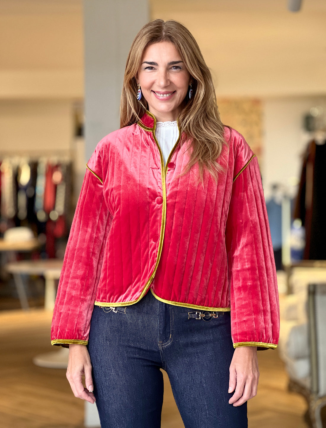 Chaqueta terciopelo exotic fresa