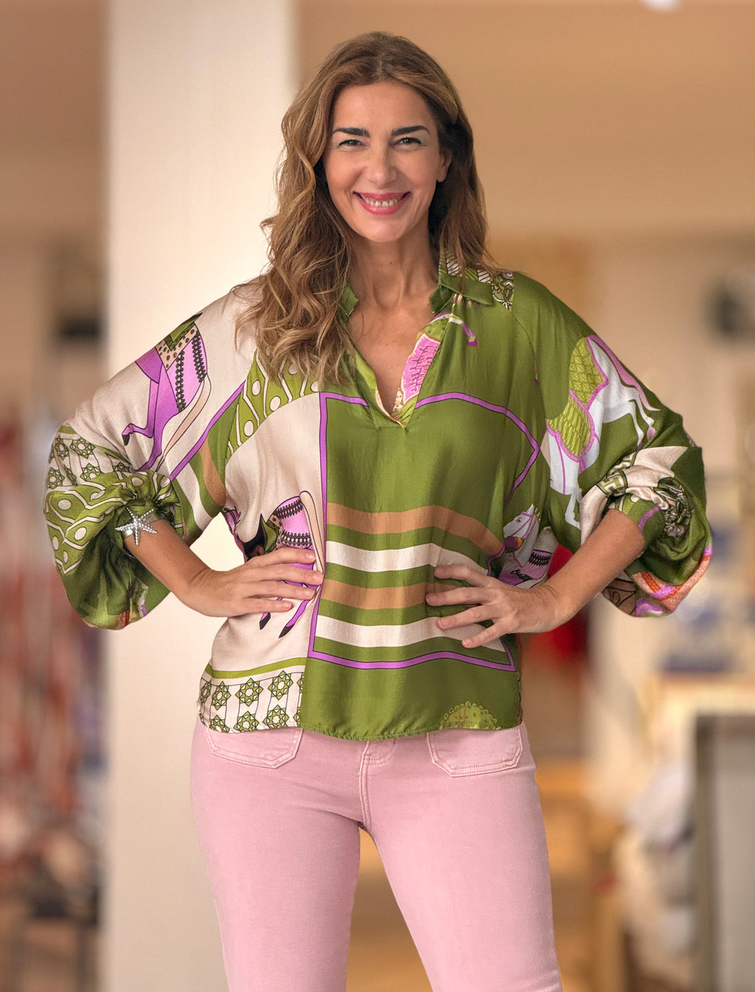 Camisa de seda y viscosa Horses