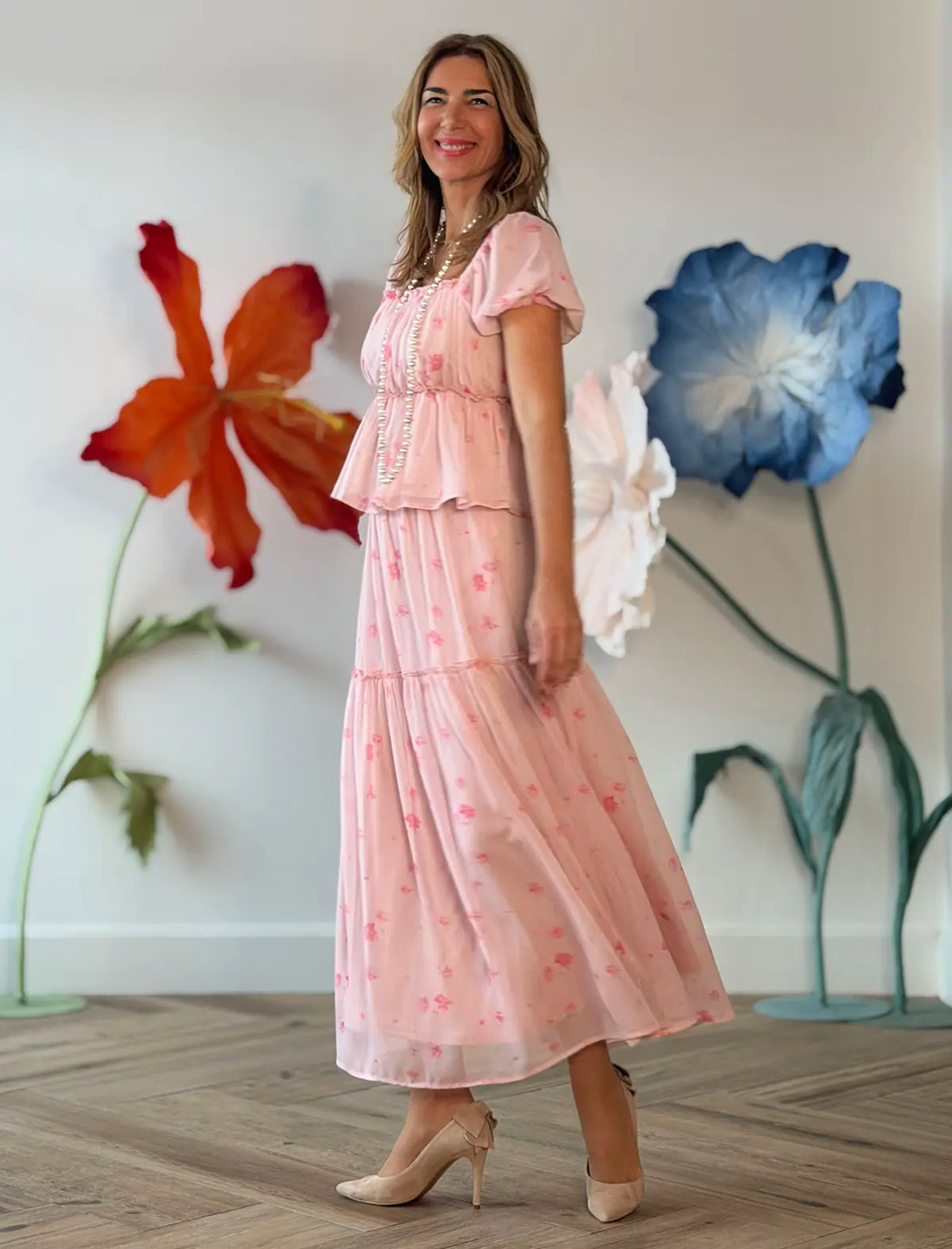 Falda larga boho romantic rosa