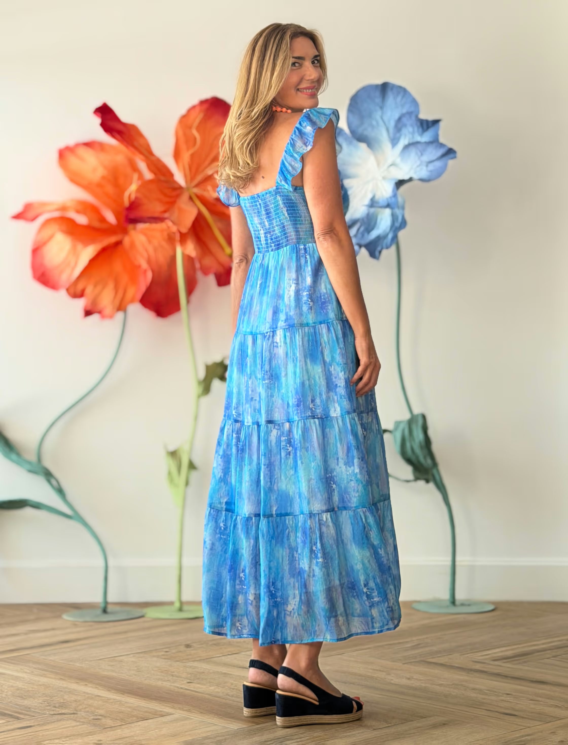 Vestido azul fluido chic
