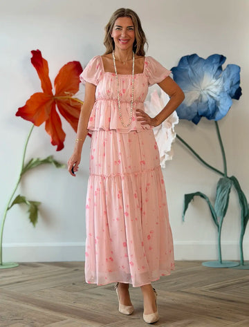 Falda larga boho romantic rosa