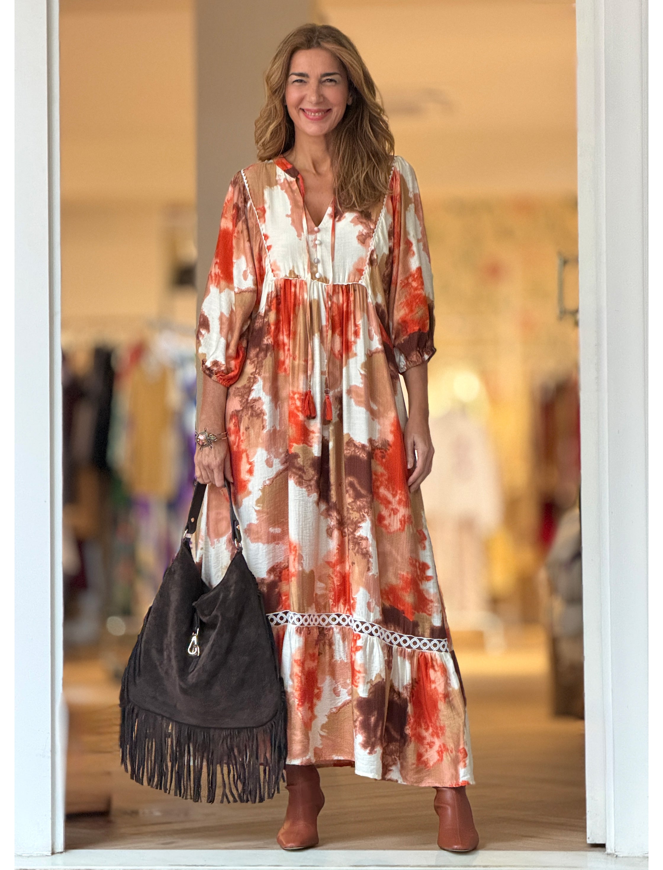 Vestido Ideal boho fluido naranja terracota