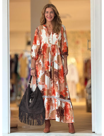 Vestido Ideal boho fluido naranja terracota