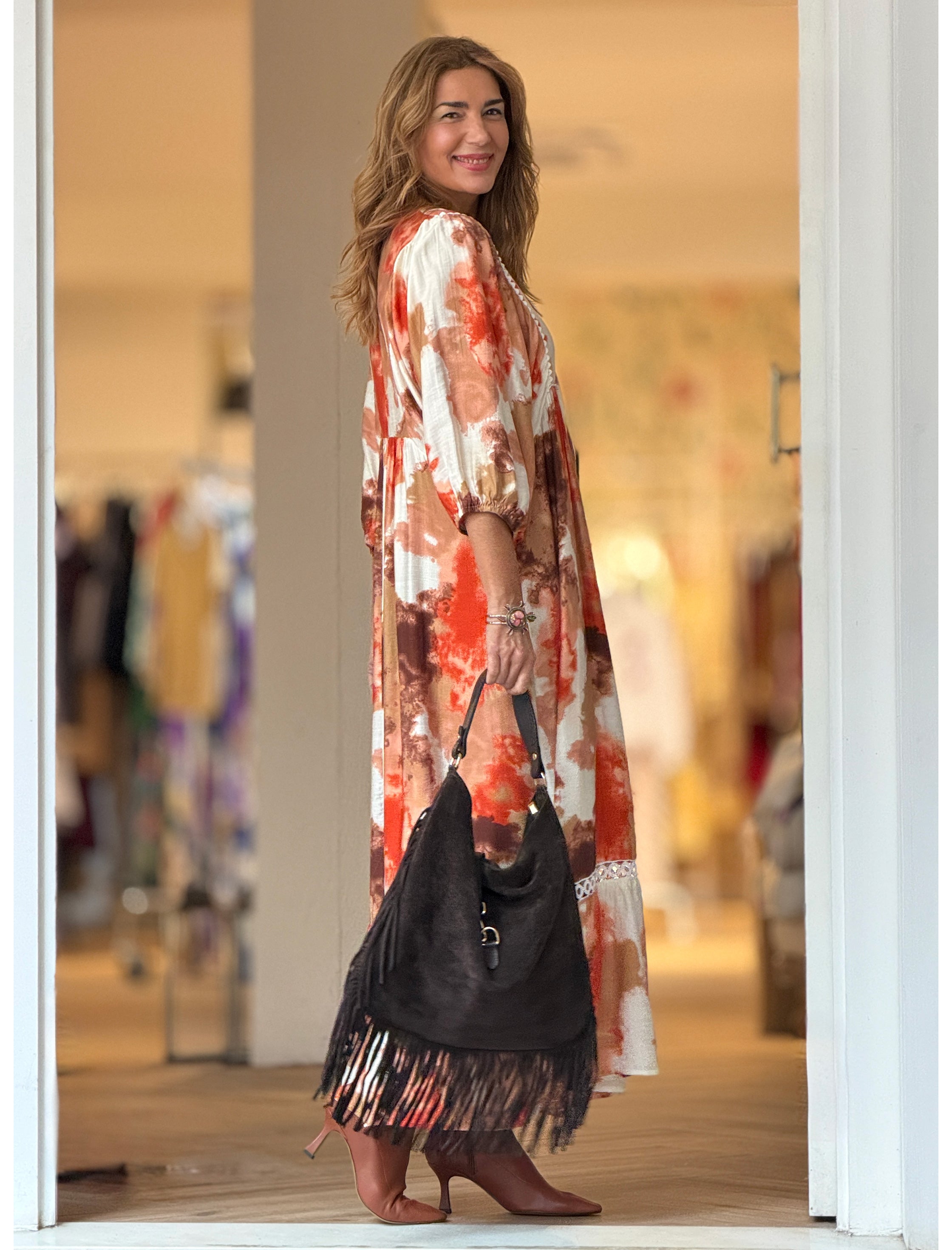 Vestido Ideal boho fluido naranja terracota