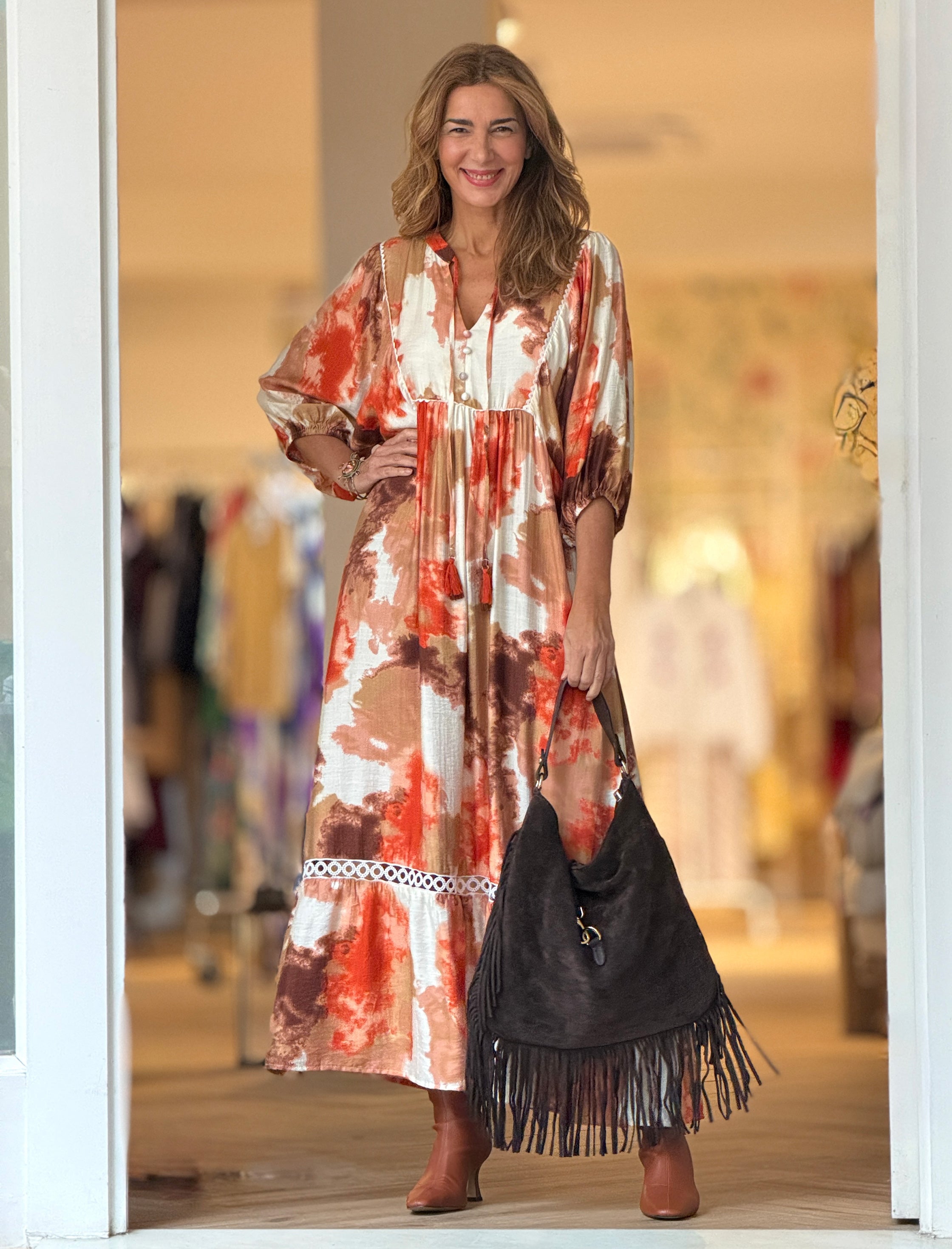Vestido Ideal boho fluido naranja terracota