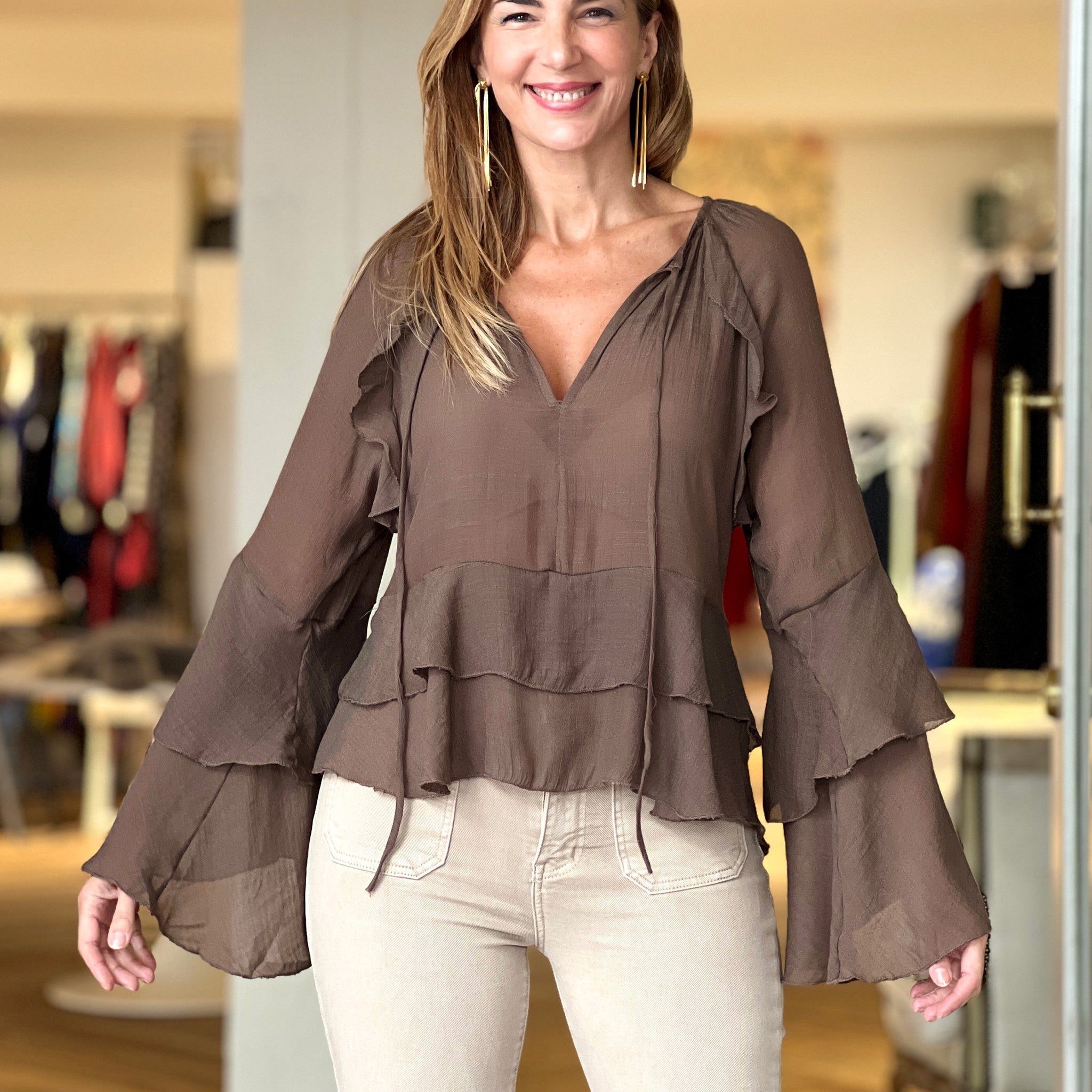 Camisa boho marrón chocolate chic