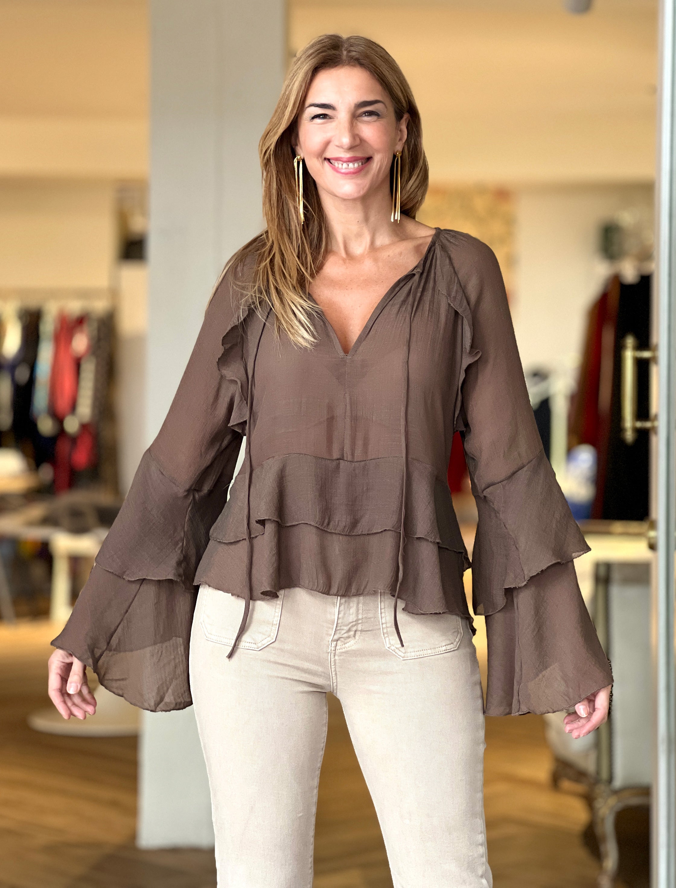 Camisa boho marrón chocolate chic
