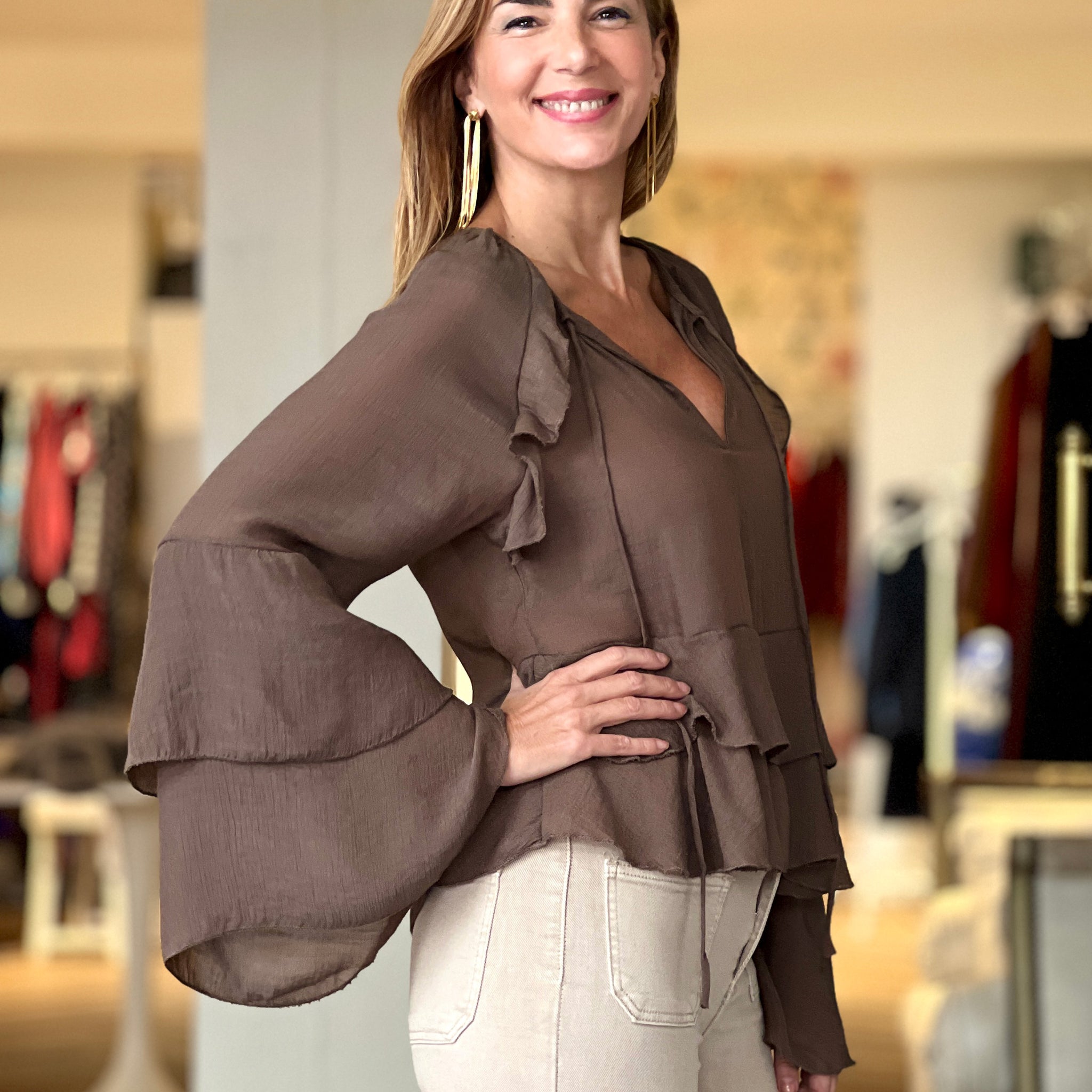 Camisa boho marrón chocolate chic