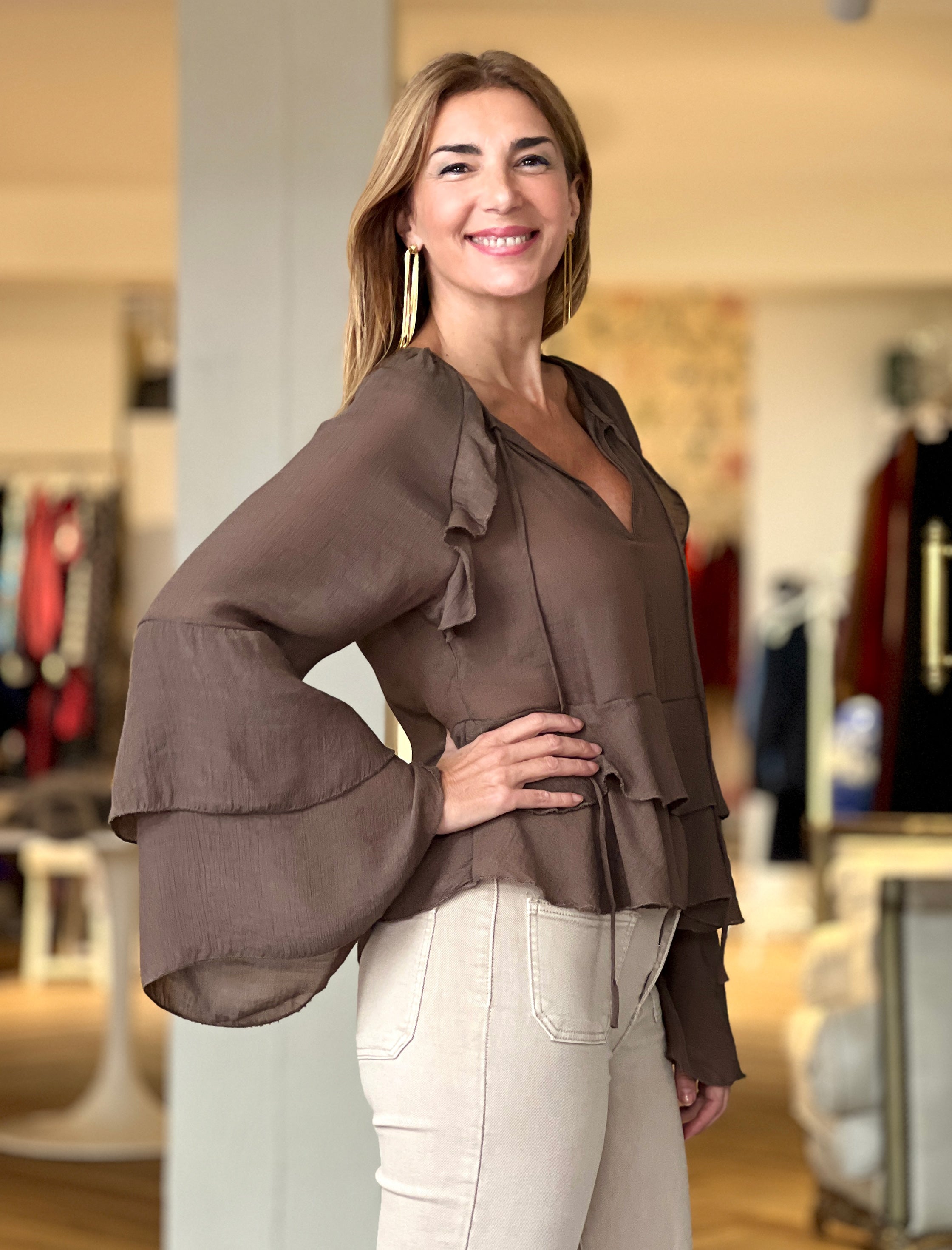 Camisa boho marrón chocolate chic