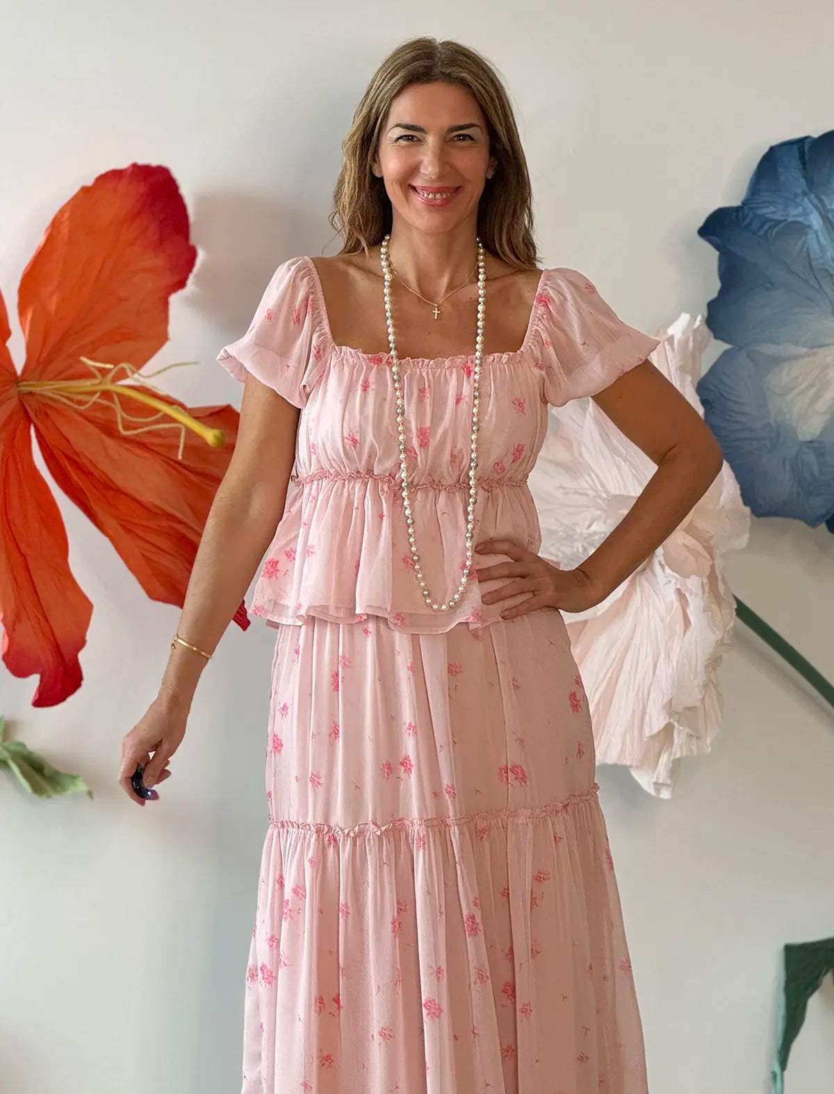 Falda larga boho romantic rosa