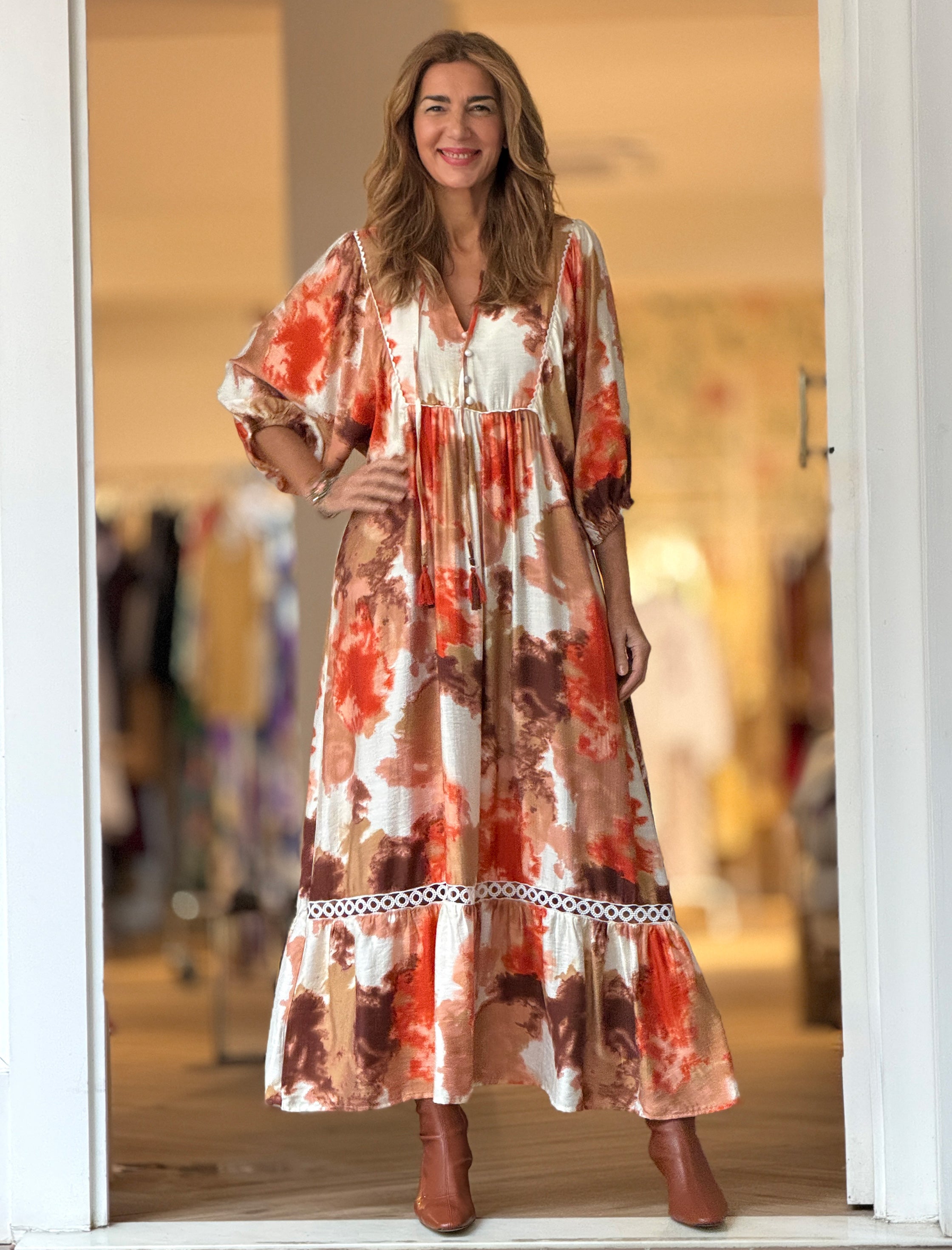 Vestido Ideal boho fluido naranja terracota