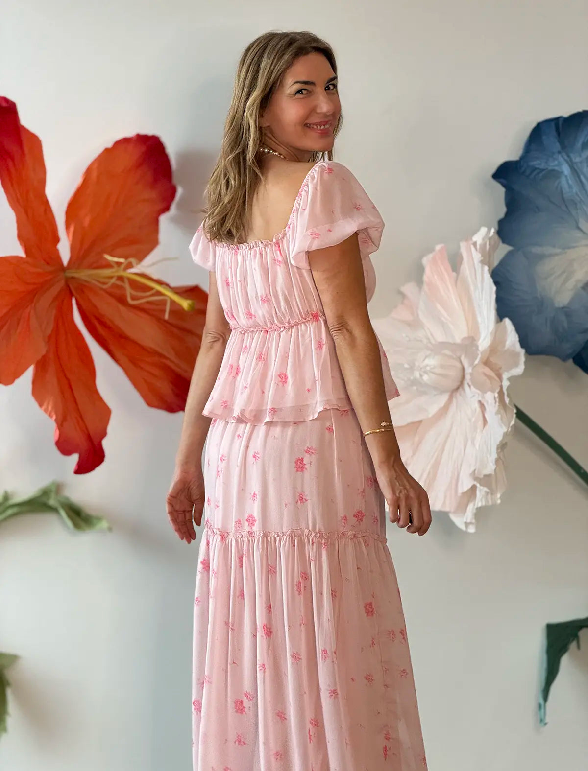 Falda larga boho romantic rosa