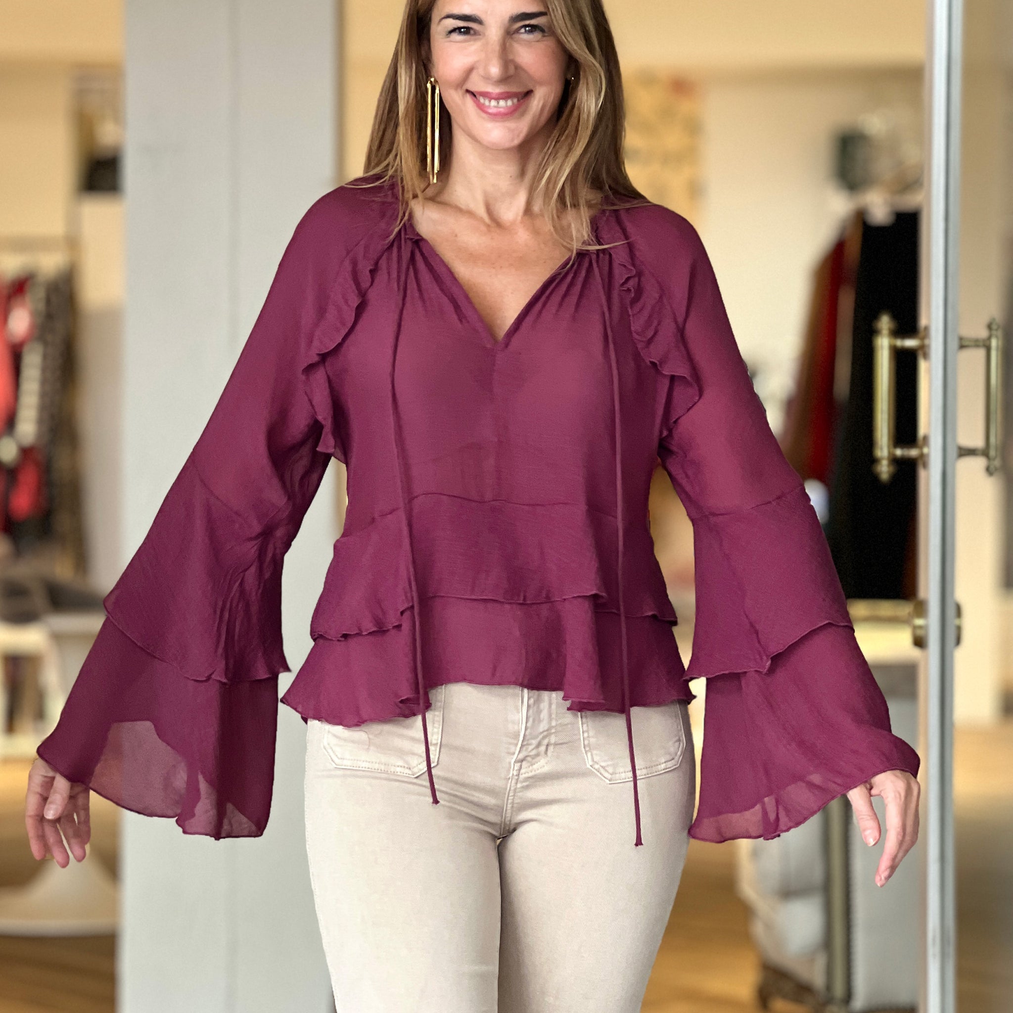 Camisa boho burdeos chic