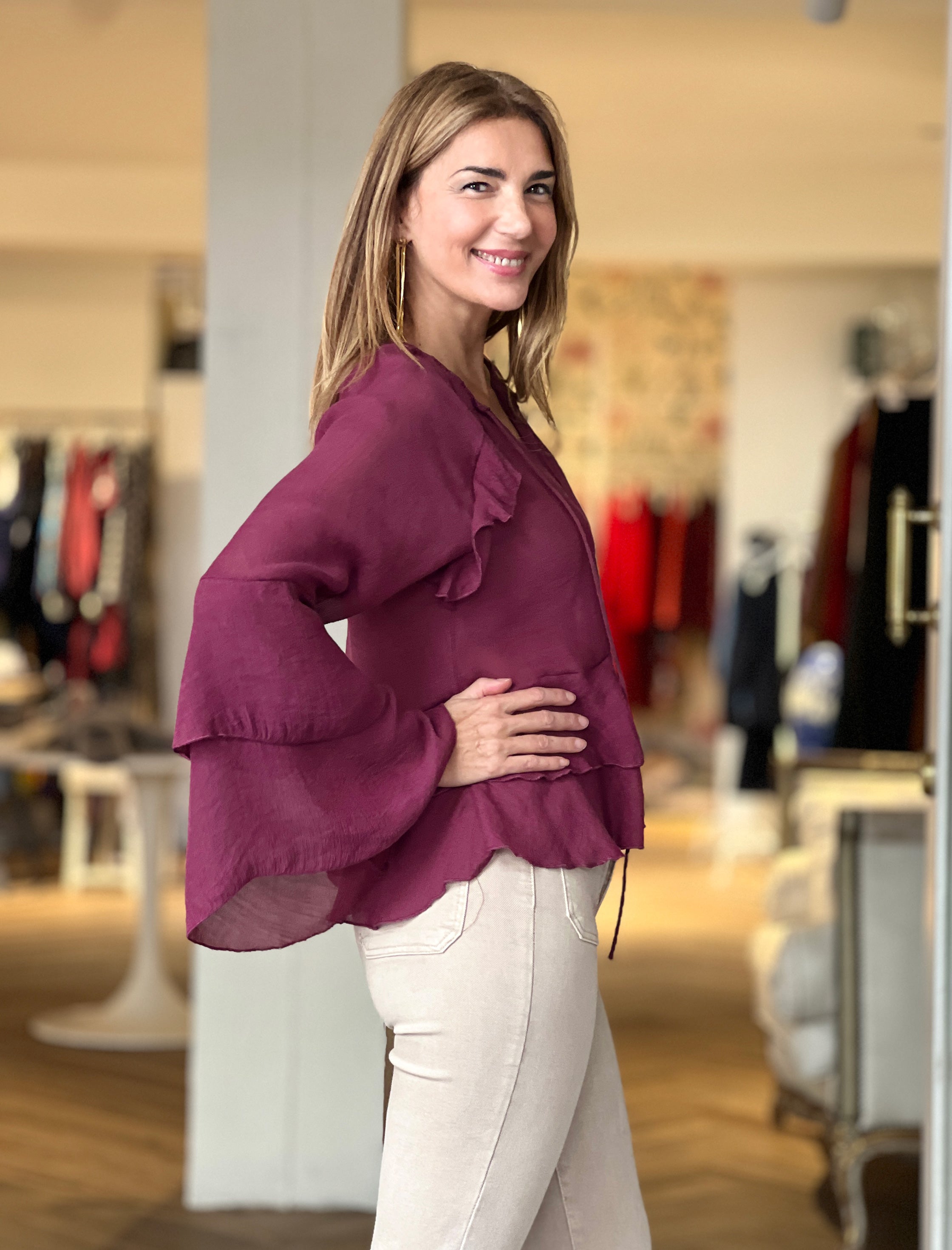 Camisa boho burdeos chic