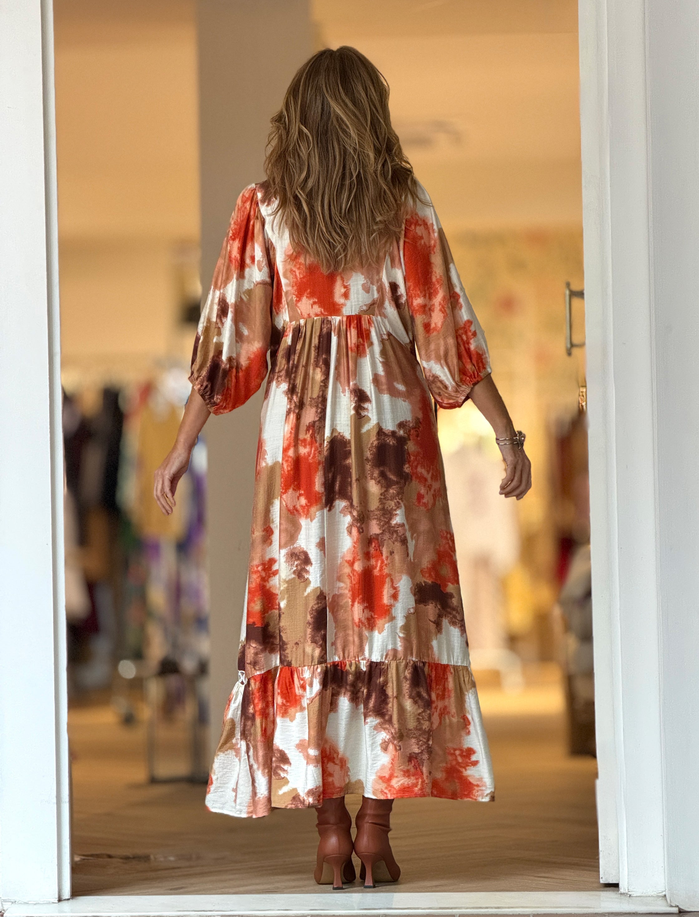 Vestido Ideal boho fluido naranja terracota