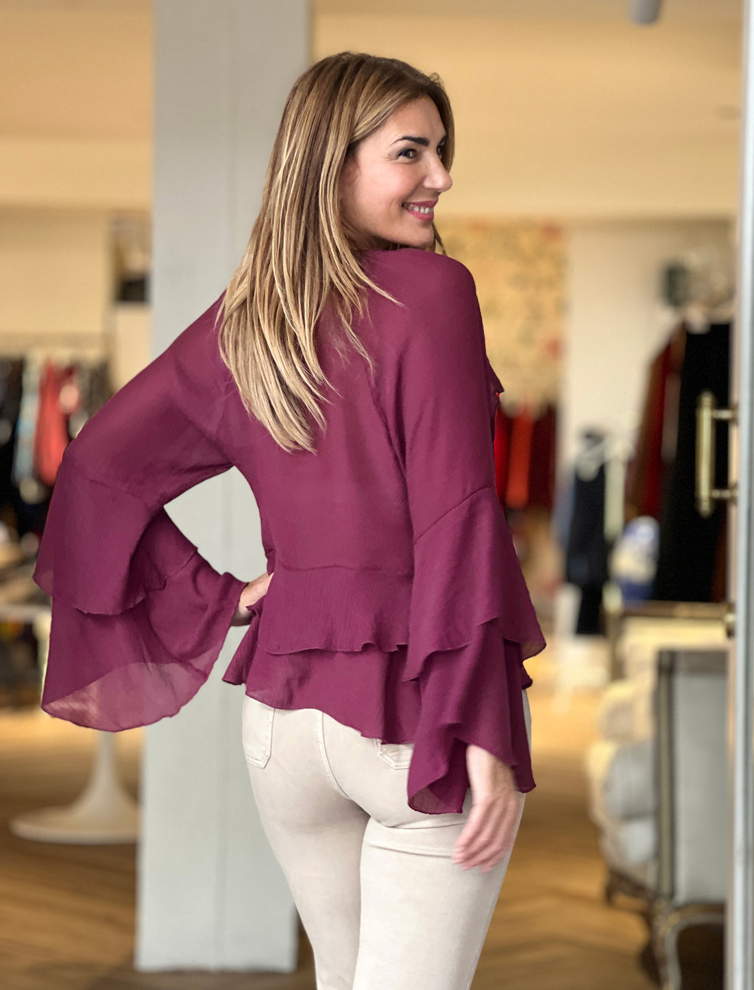 Camisa boho burdeos chic