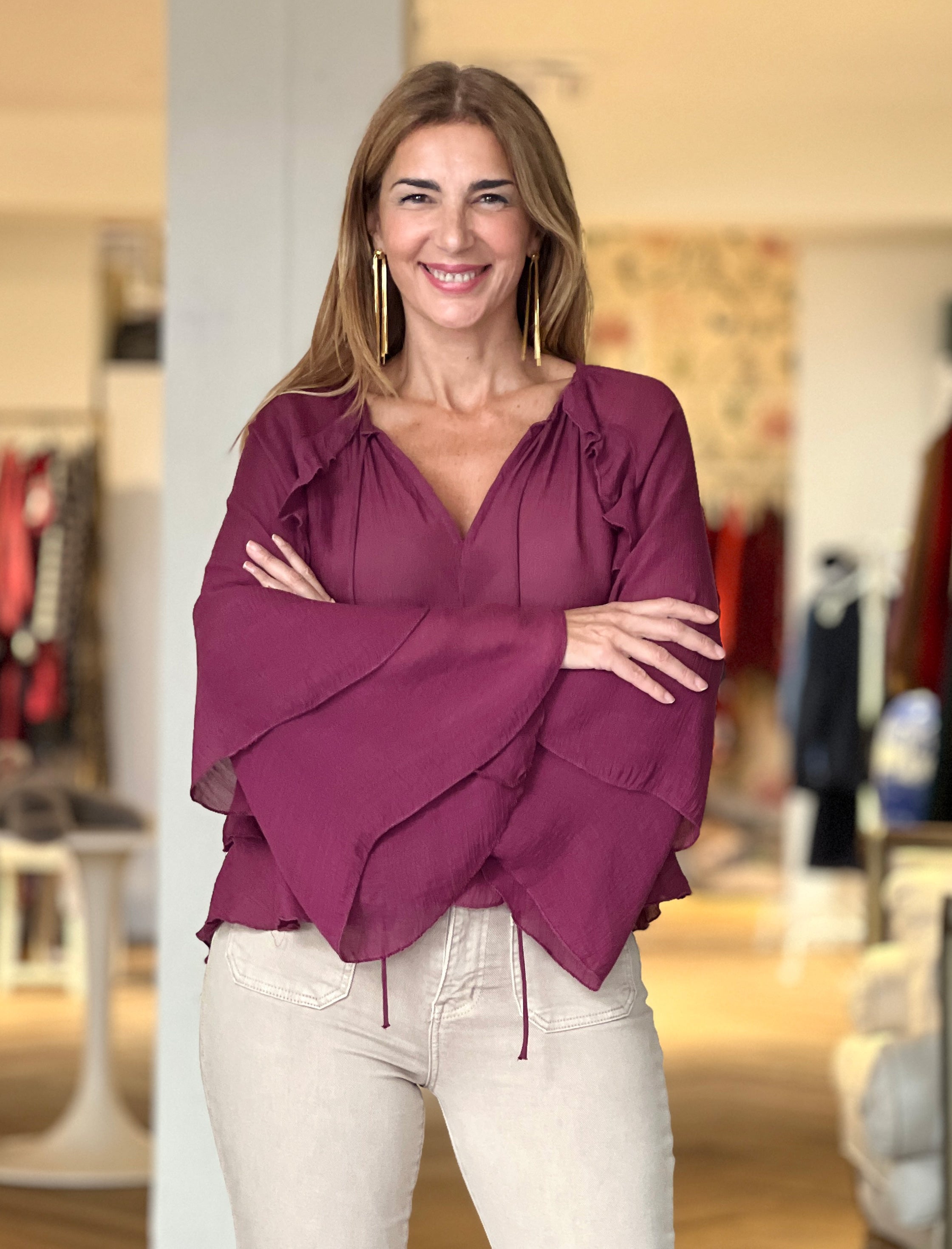 Camisa boho burdeos chic