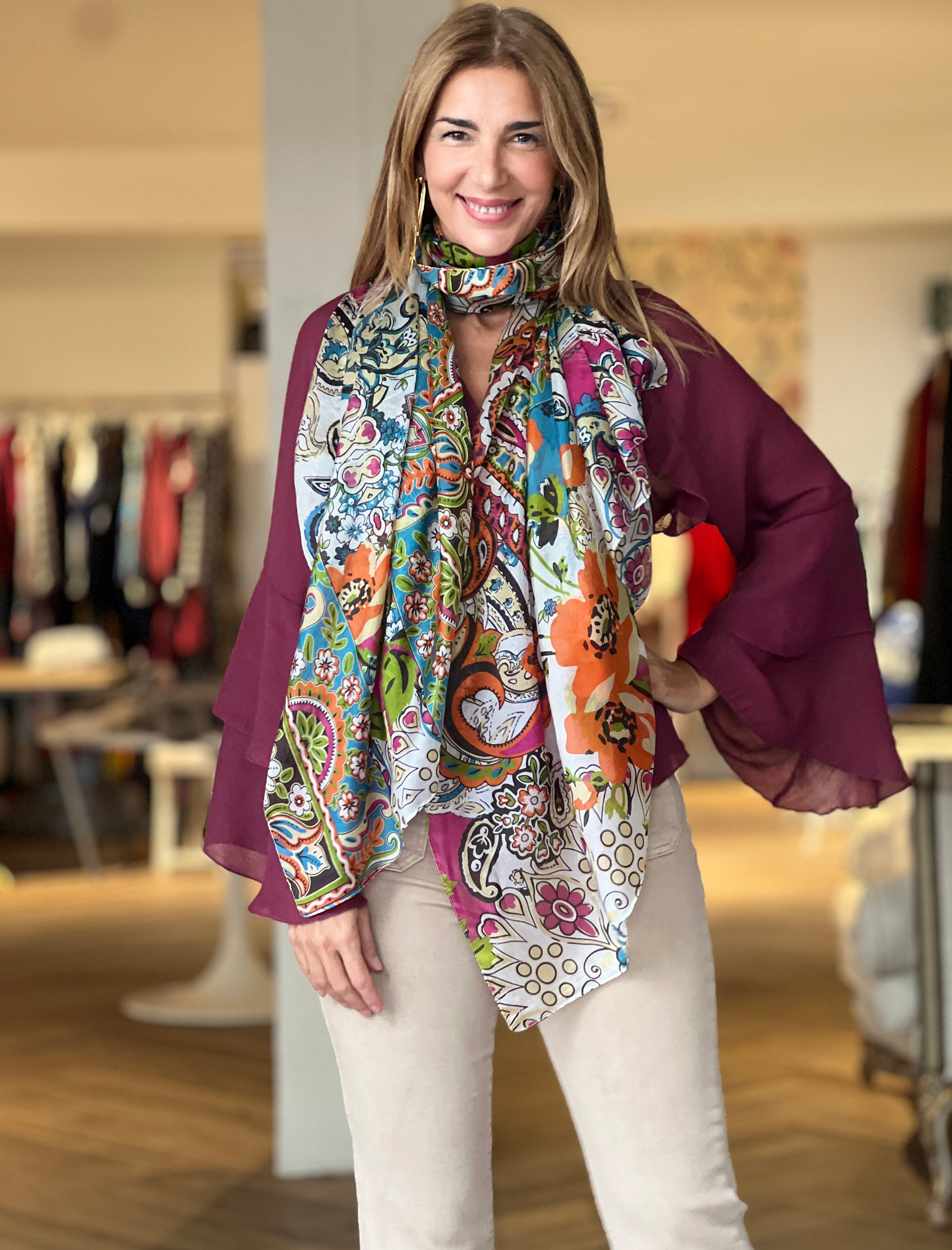 Pañuelo de seda floral