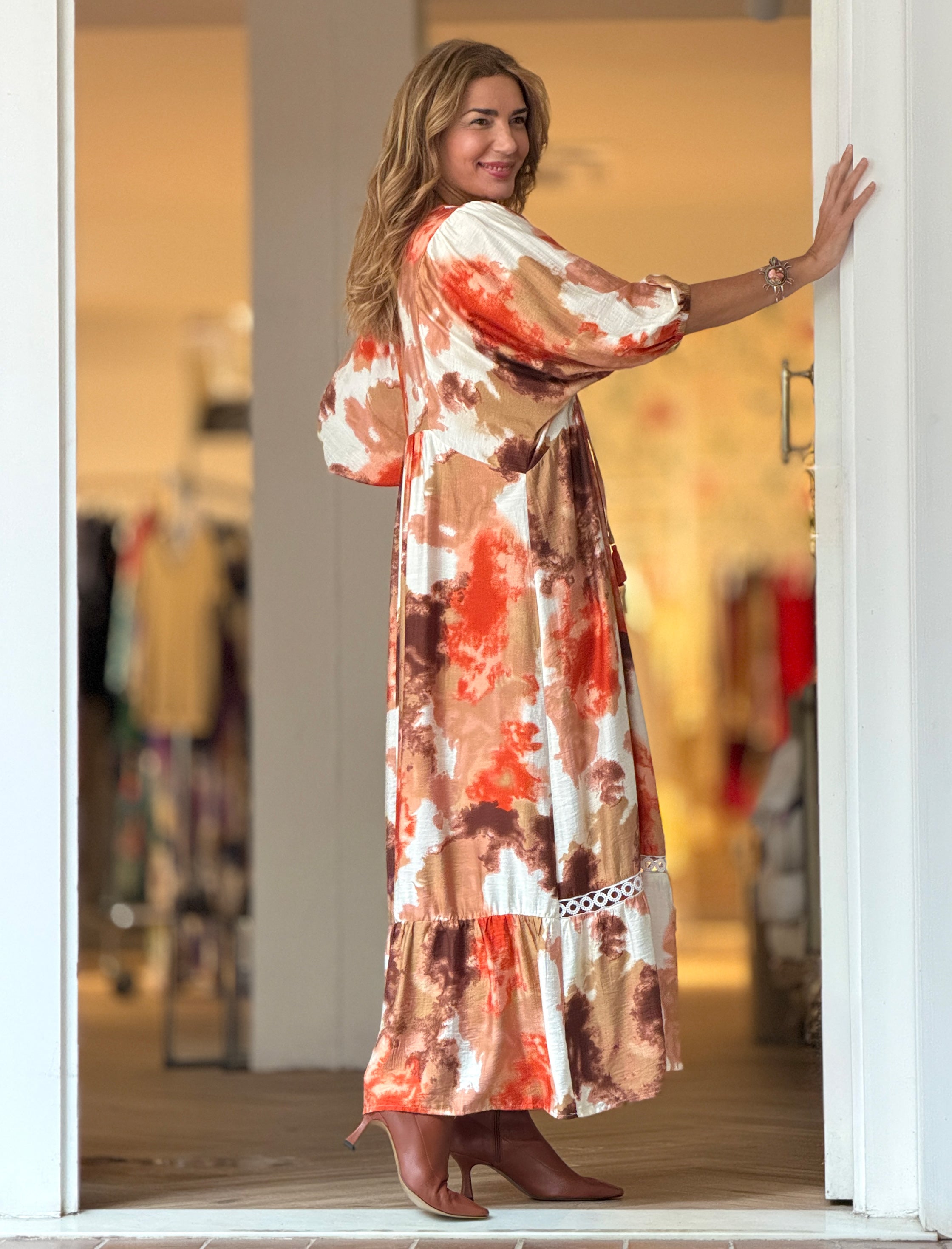 Vestido Ideal boho fluido naranja terracota
