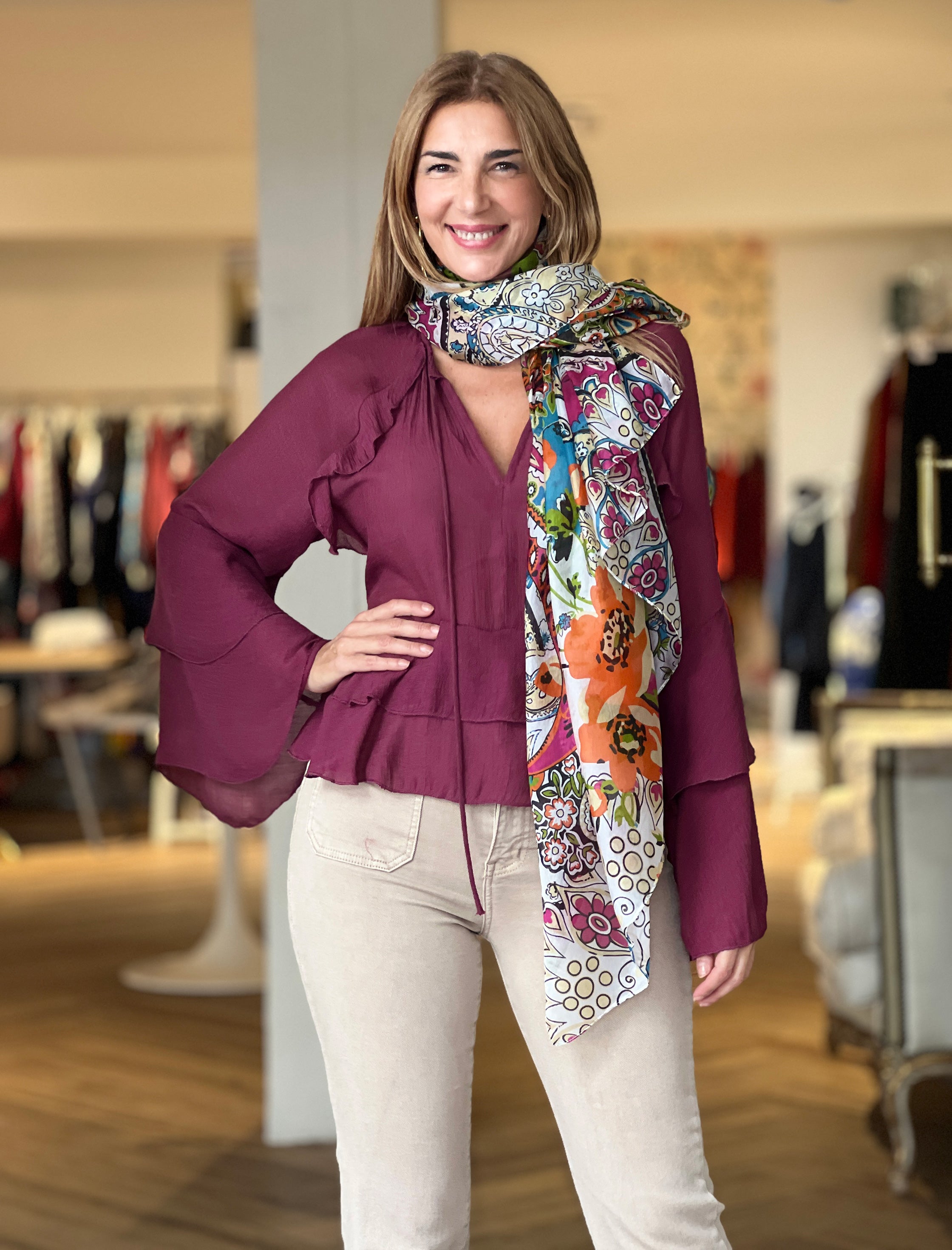 Camisa boho burdeos chic