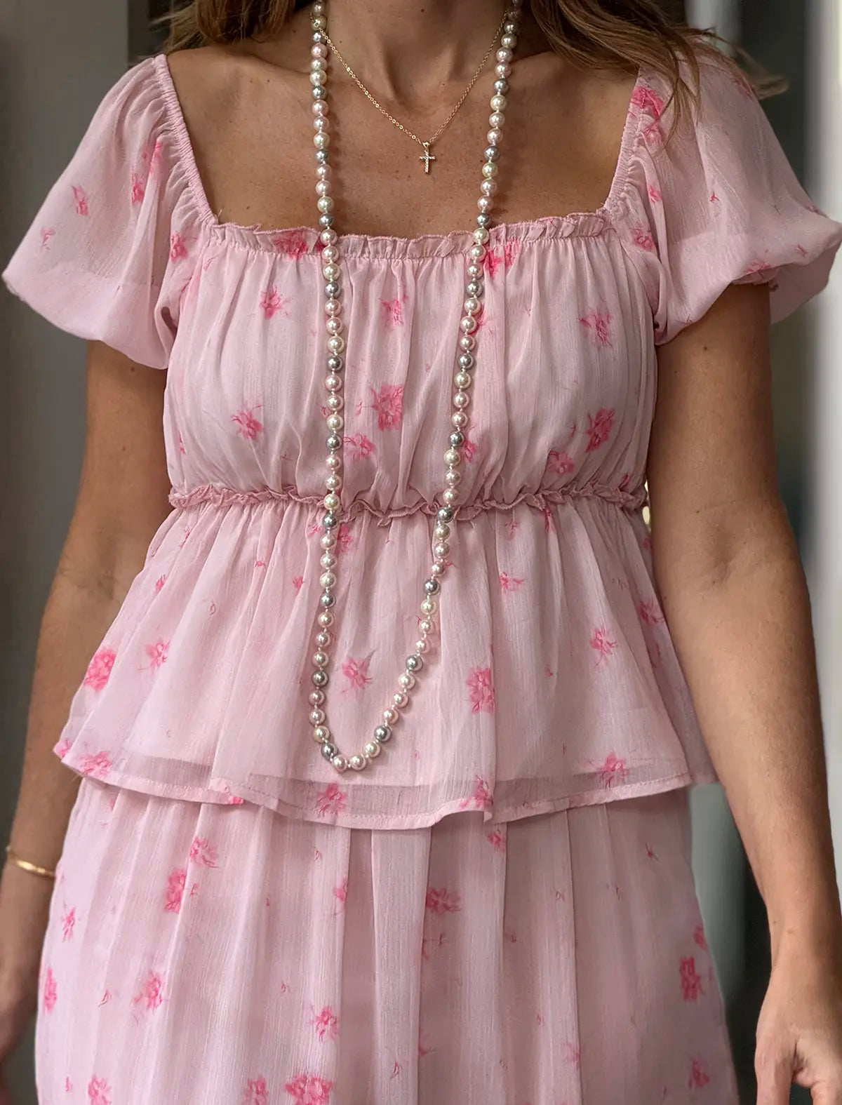 Blusa romántica gasa rosa