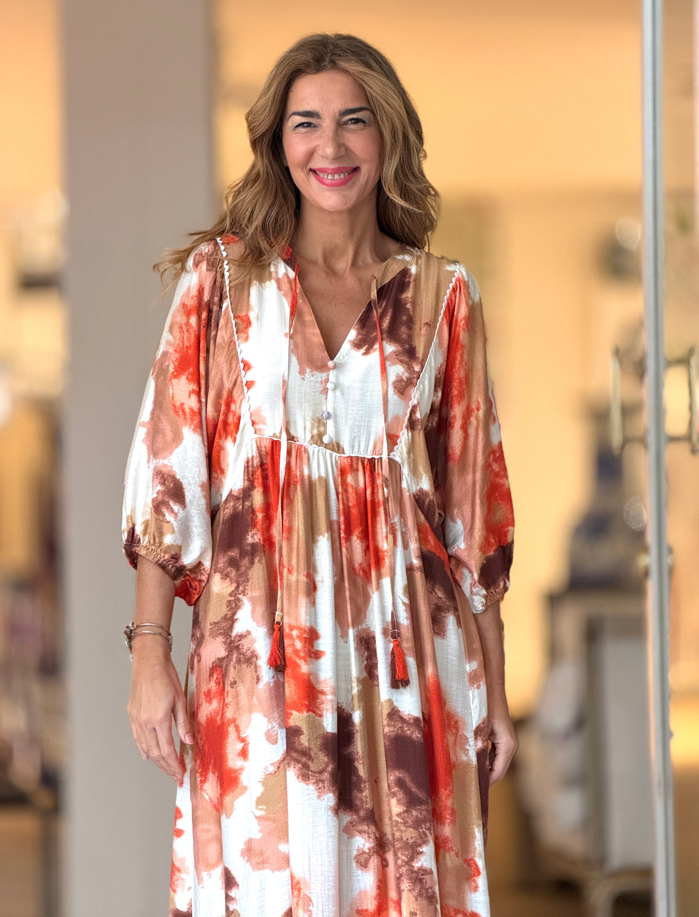 Vestido Ideal boho fluido naranja terracota