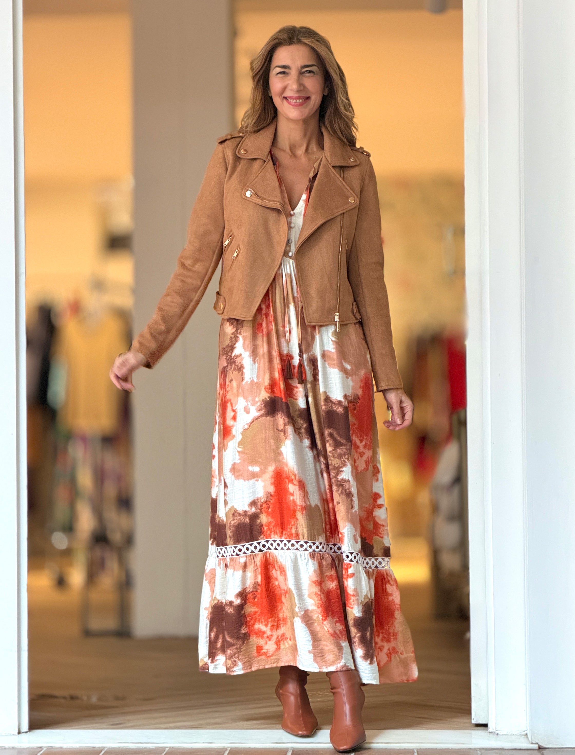 Vestido Ideal boho fluido naranja terracota