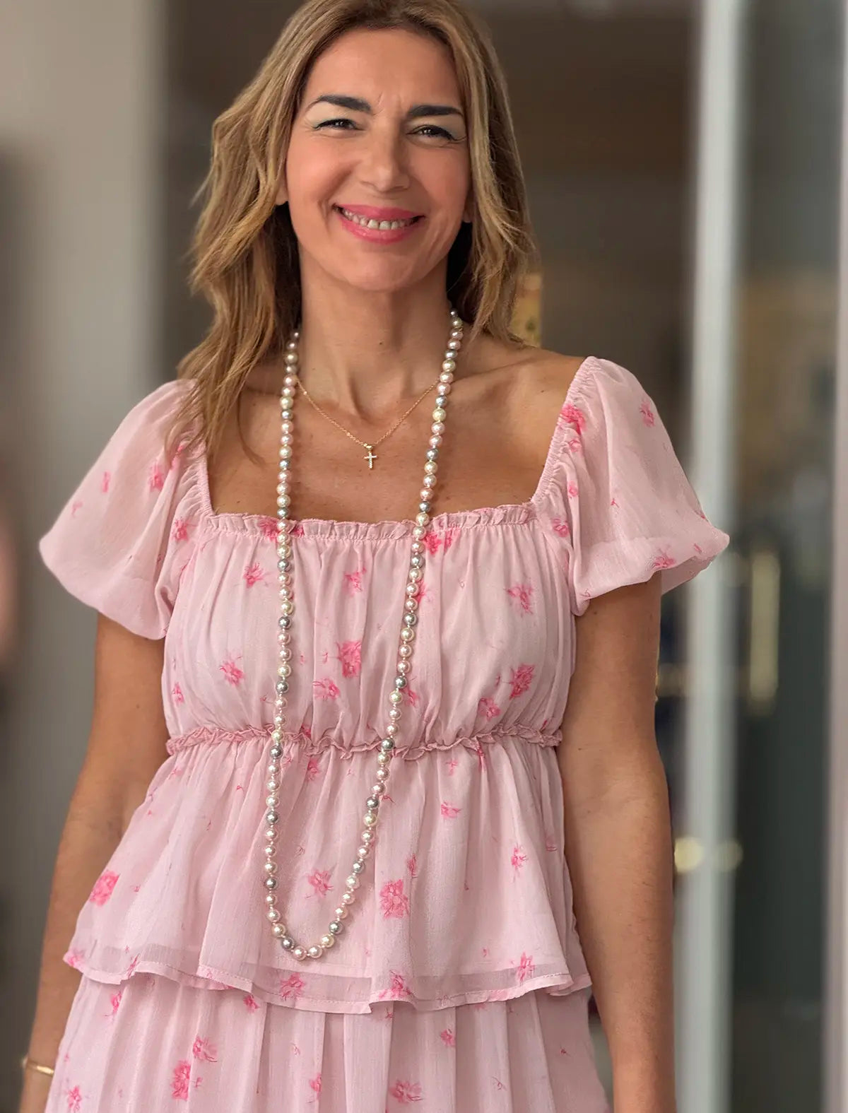 Blusa romántica gasa rosa