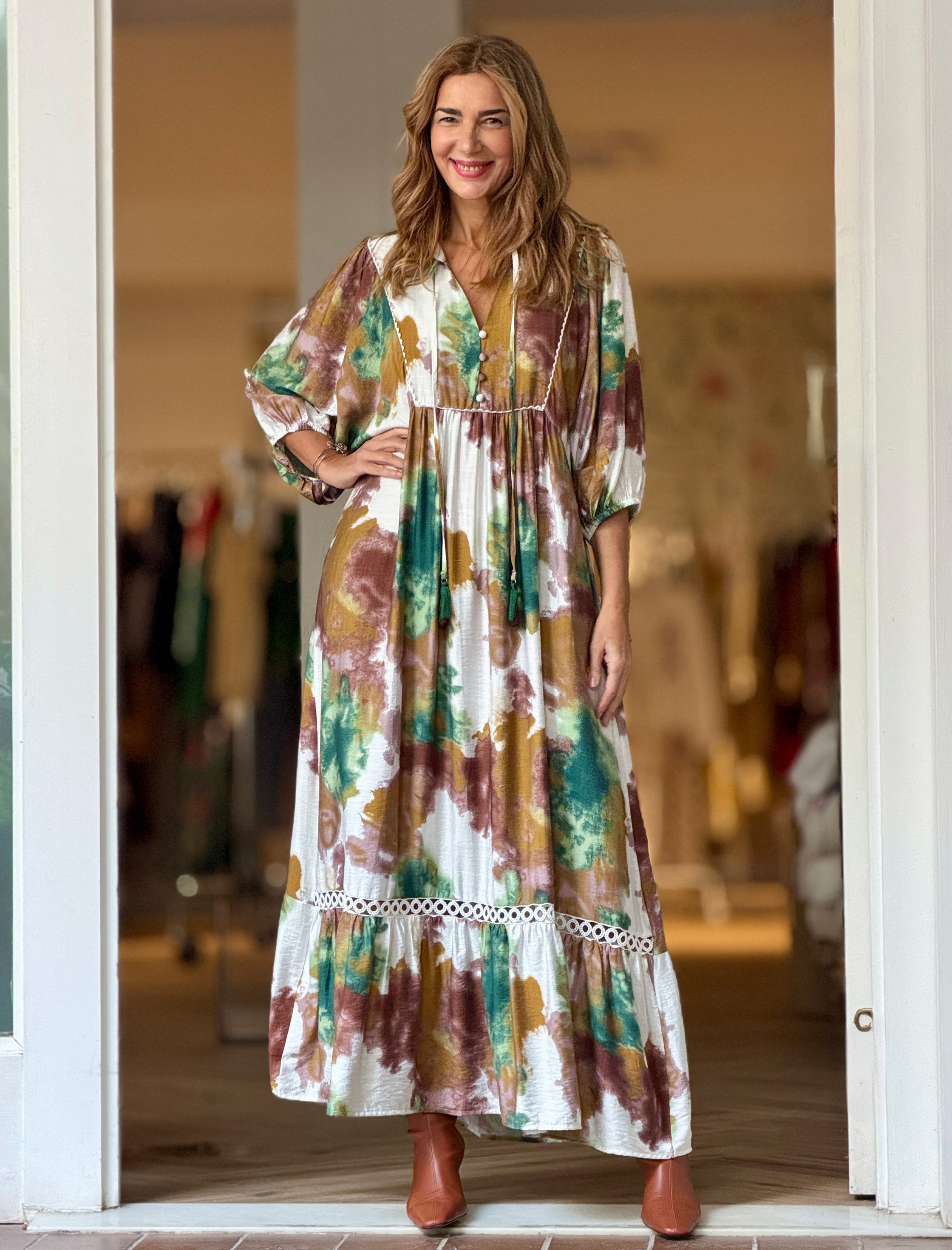 Vestido Ideal boho fluido arena