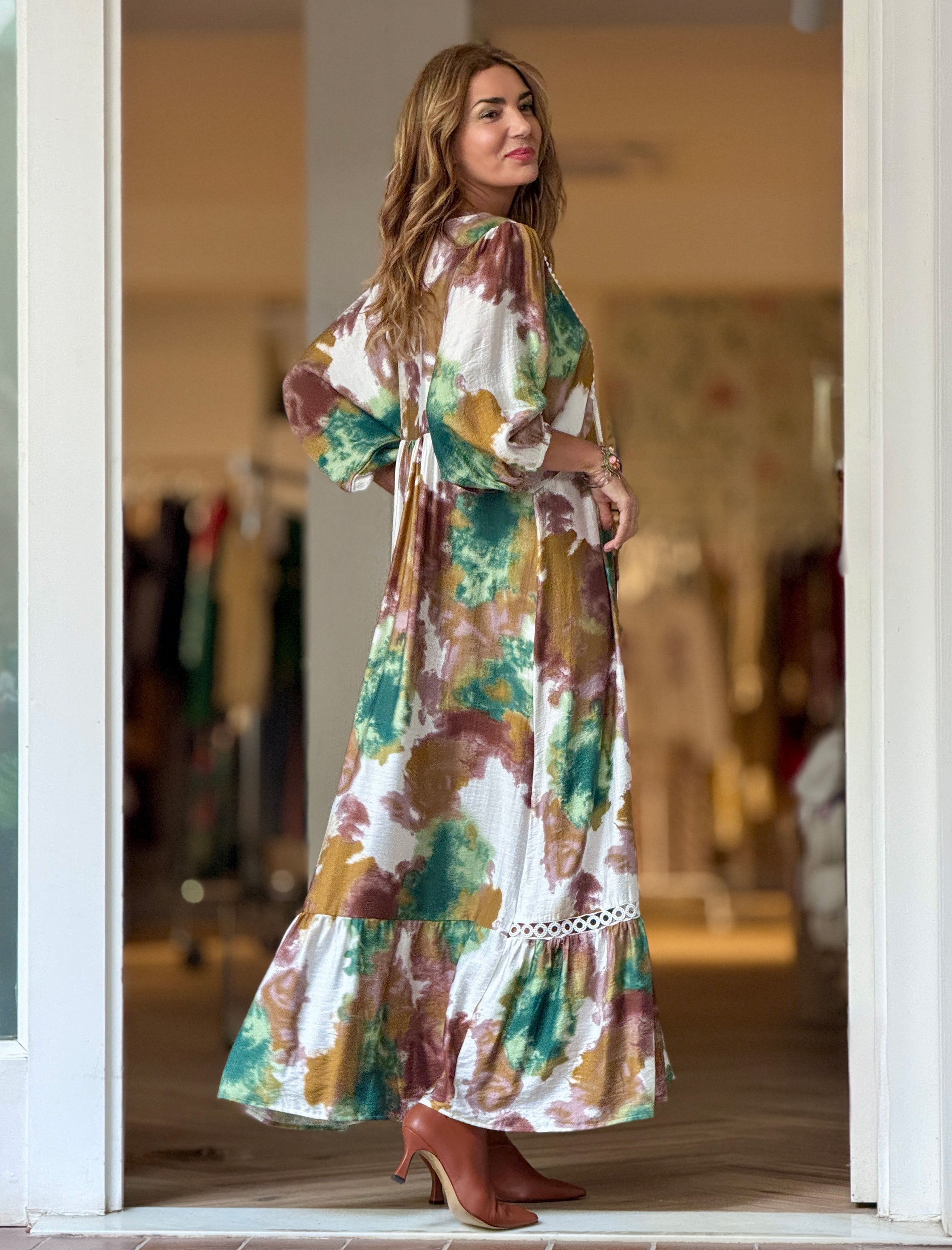 Vestido Ideal boho fluido arena