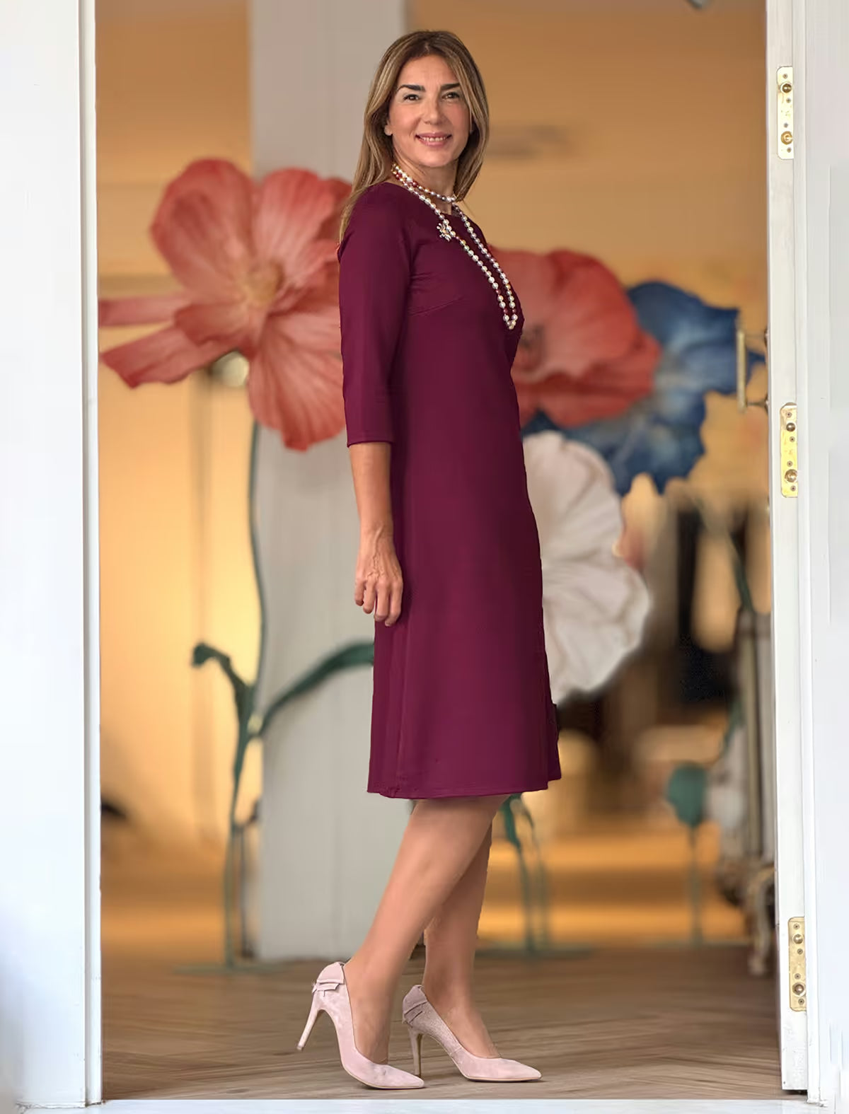 Vestido burdeos midi chic Jackie
