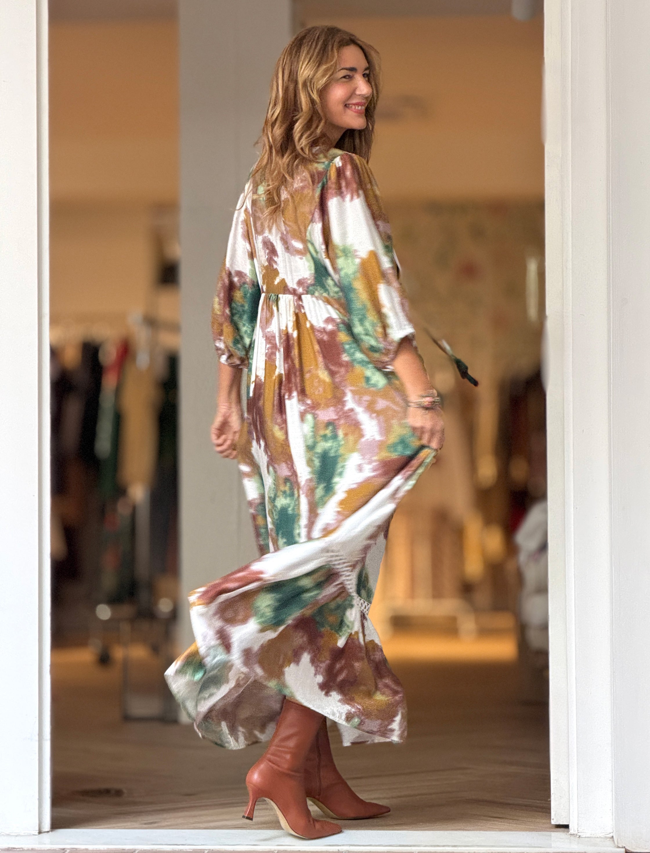 Vestido Ideal boho fluido arena