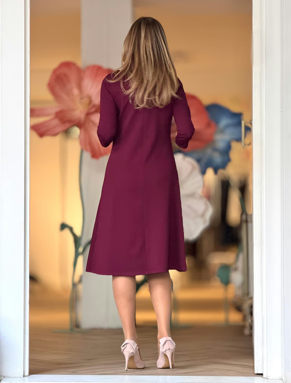 Vestido burdeos midi chic Jackie