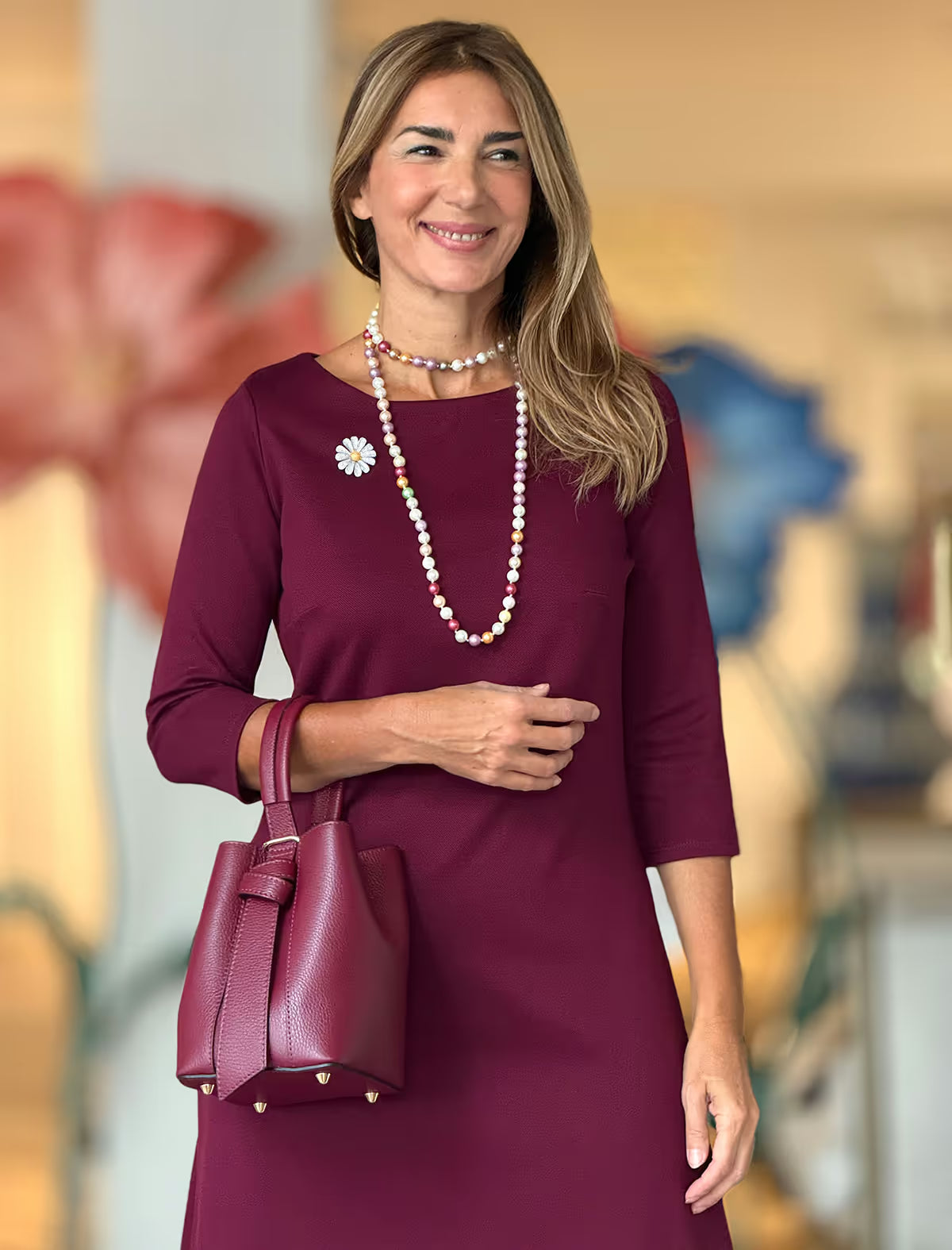 Vestido burdeos midi chic Jackie