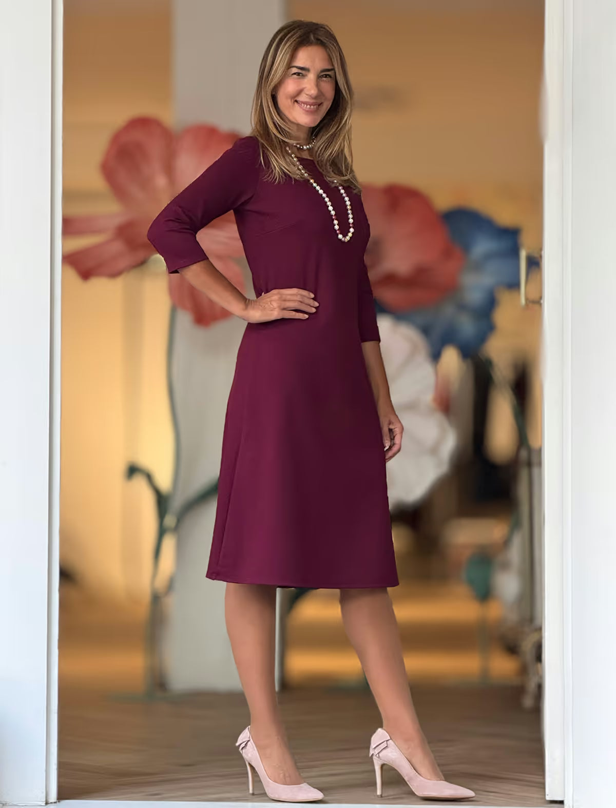Vestido burdeos midi chic Jackie