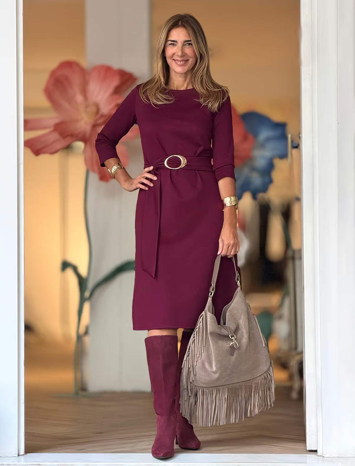 Vestido burdeos midi chic Jackie