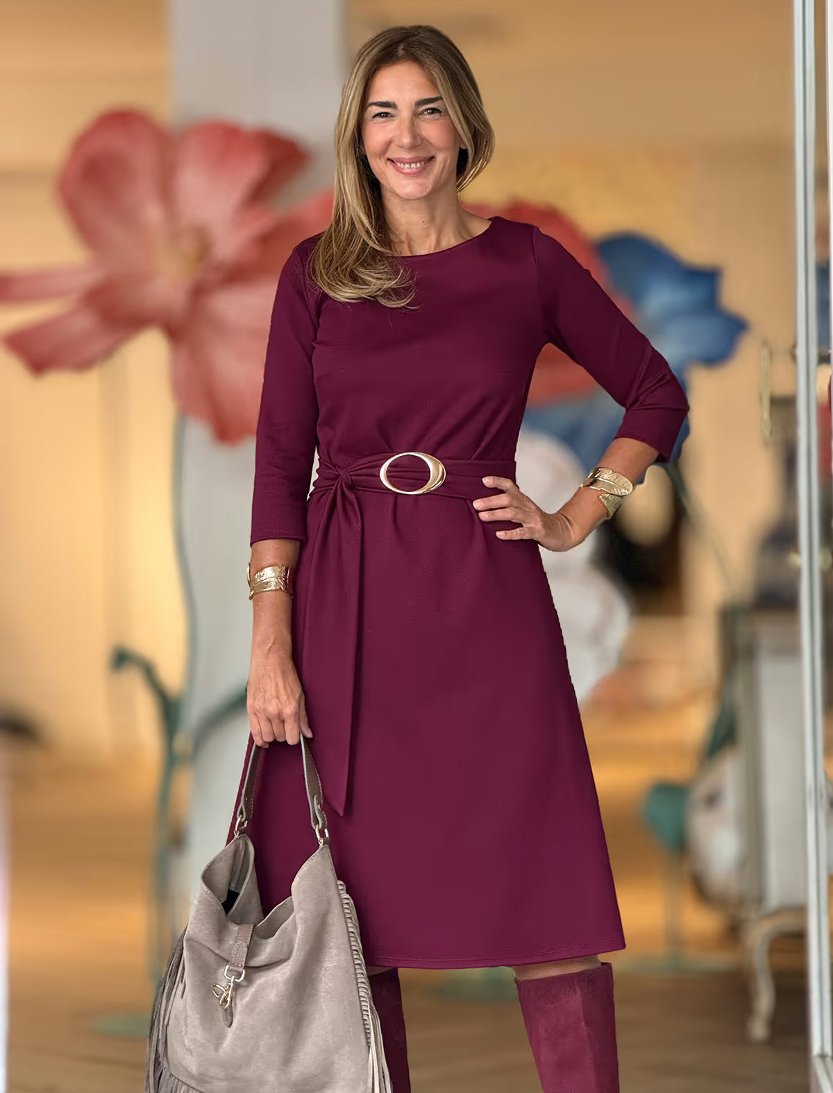 Vestido burdeos midi chic Jackie