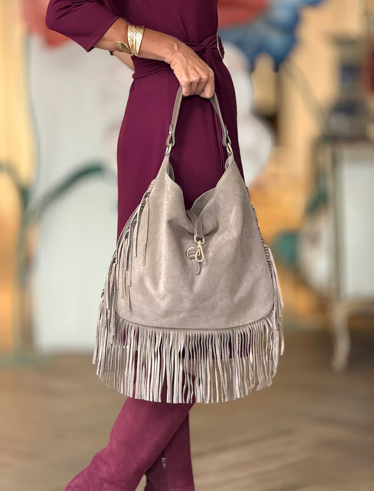 Boho fringe bag Taupe