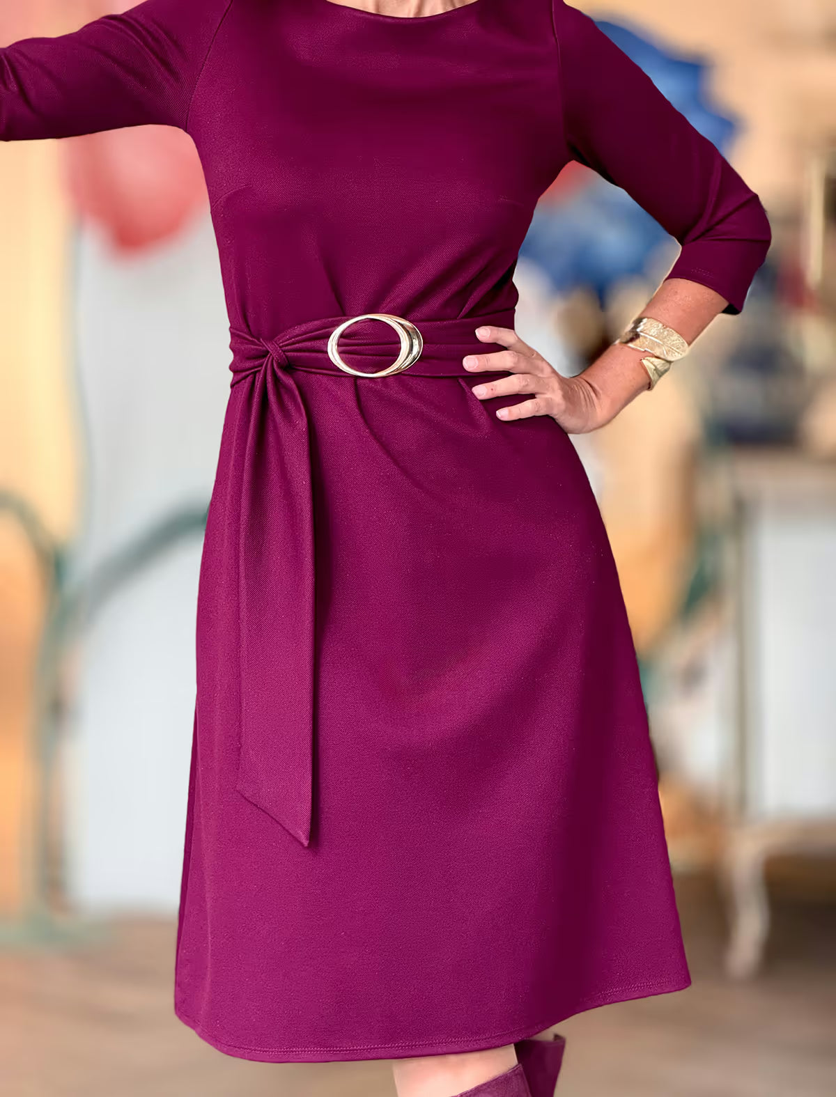 Vestido burdeos midi chic Jackie
