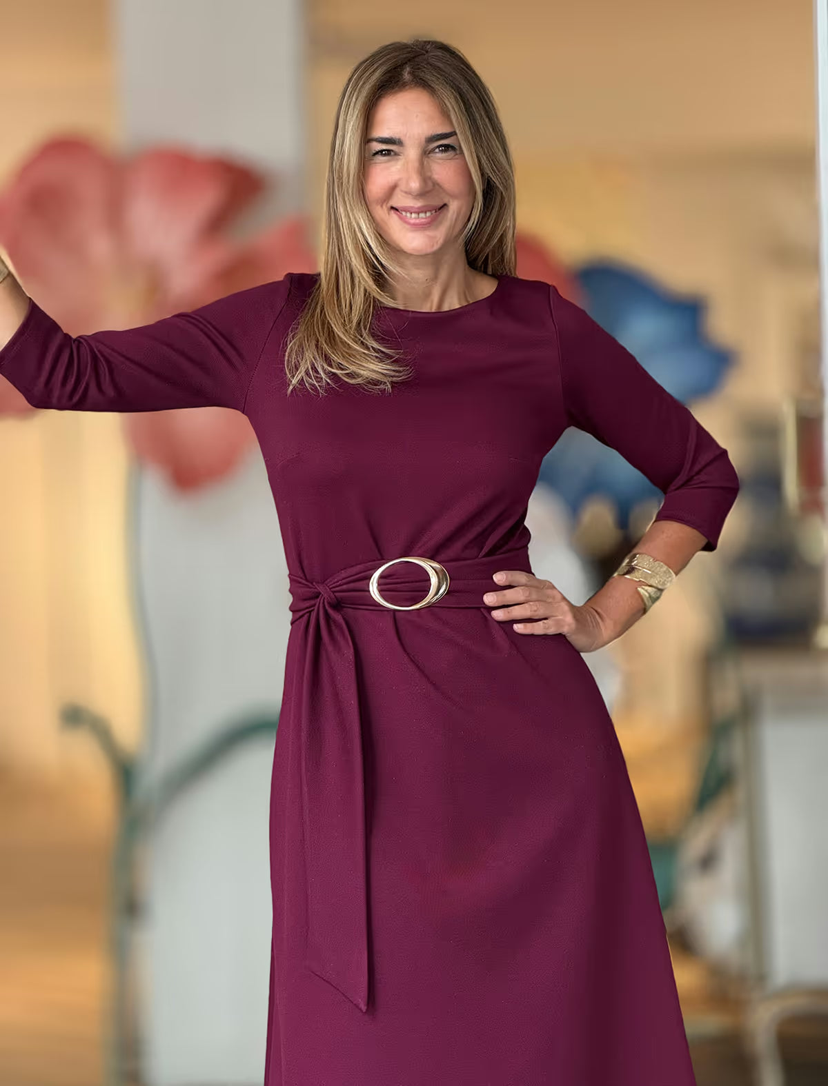Vestido burdeos midi chic Jackie