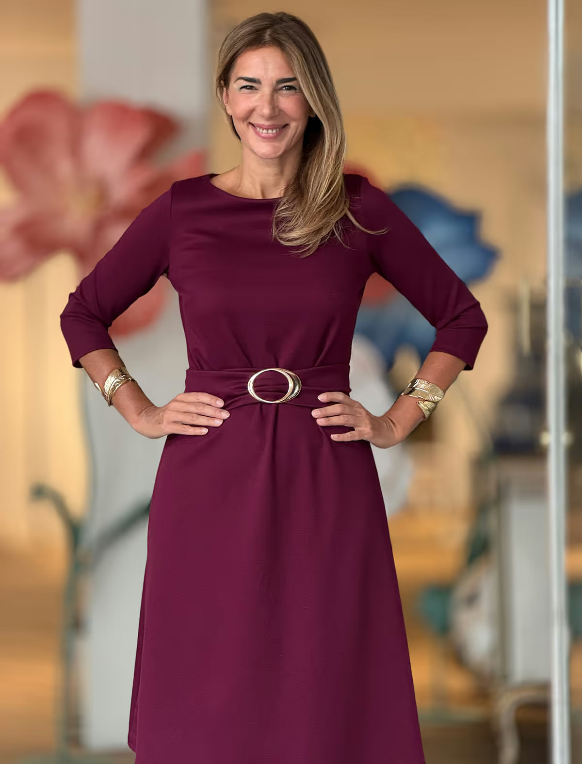 Vestido burdeos midi chic Jackie