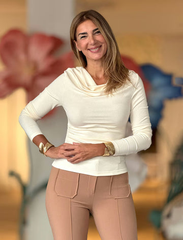 Cuerpo drapeado beige viscosa